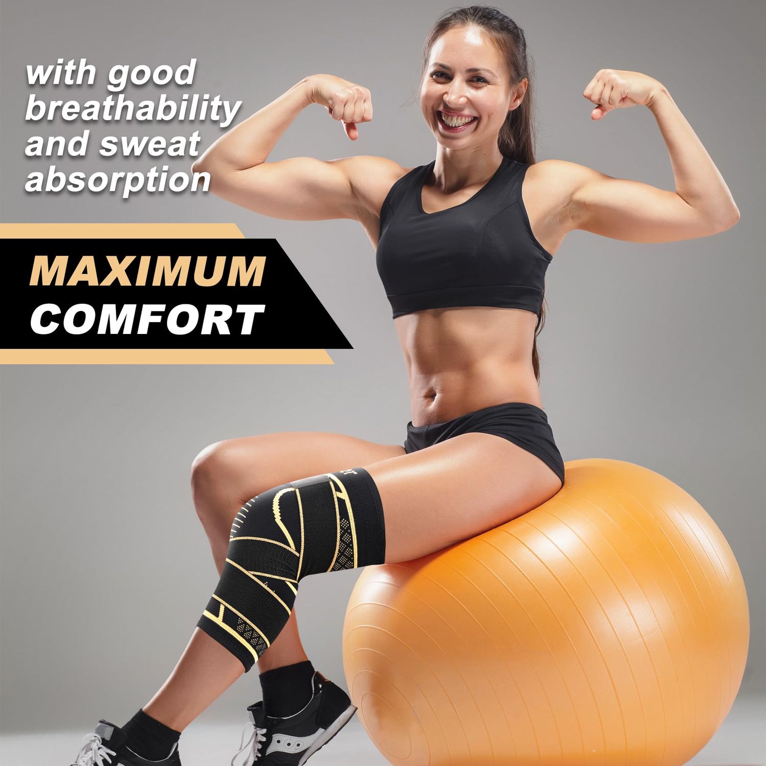 JHVW Copper Knee Braces with Strap for Knee Pain(2 pack)- Knee Compression Sleeve Support for Men & Women,Arthritis,Working Out