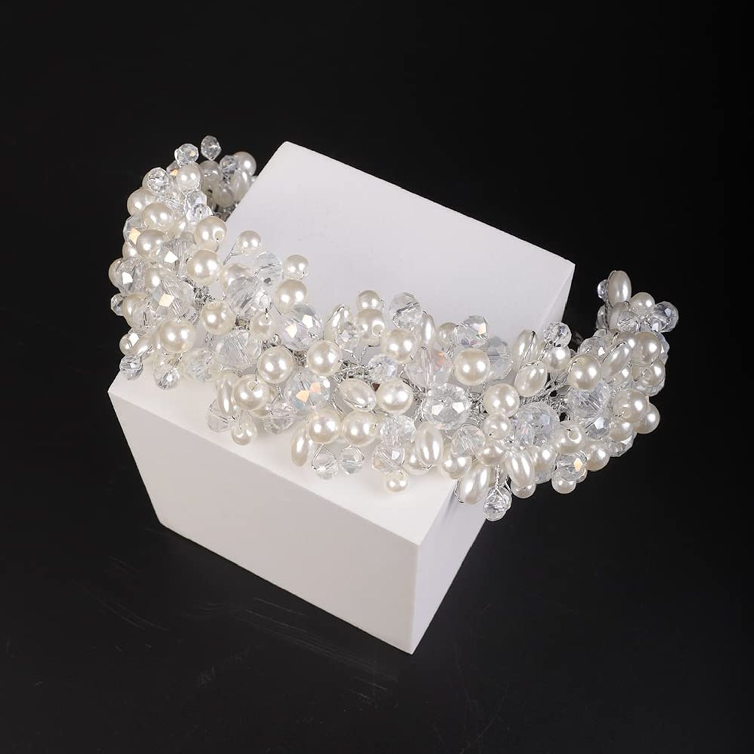 JWICOS Shining Wide Headbands Vintage Head Wrap with Faux Pearl Beaded Hair Accessories Great Gifts for Women and Girls