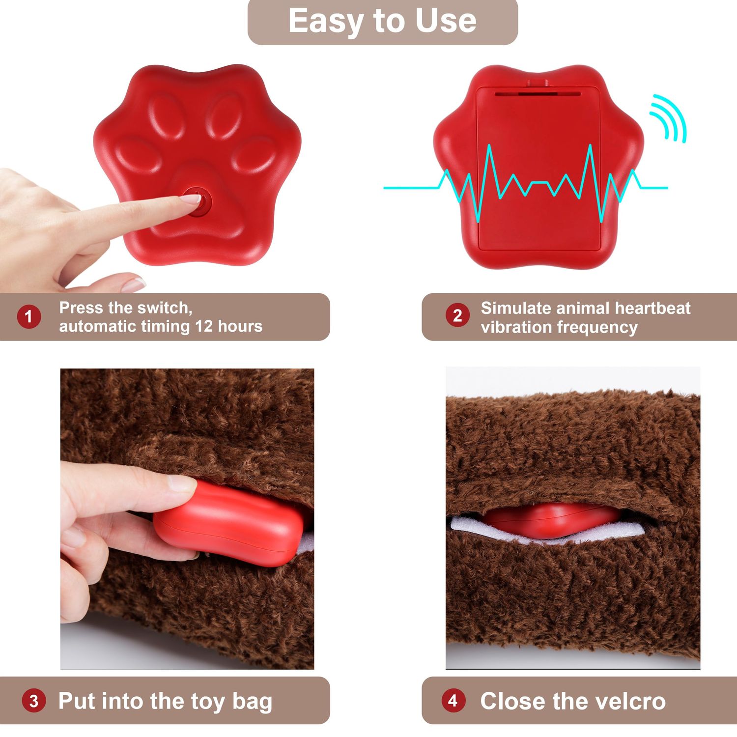 YANWIN Heartbeat Puppy Toy, Replacement Heartbeat Simulator for Heartbeat Dog Toy Automatic 12 Hours Timing Device for Separation Anxiety