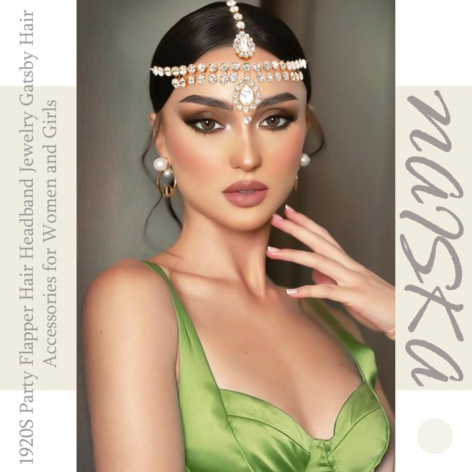 NAISKA Gold Bohemian Head Chain Tassel Headpieces Boho Headband Sparkly Hair Chain Flapper Party Prom Costume Vintage Headband Wedding Roaring 20s Hair Accessories for Women and Girls