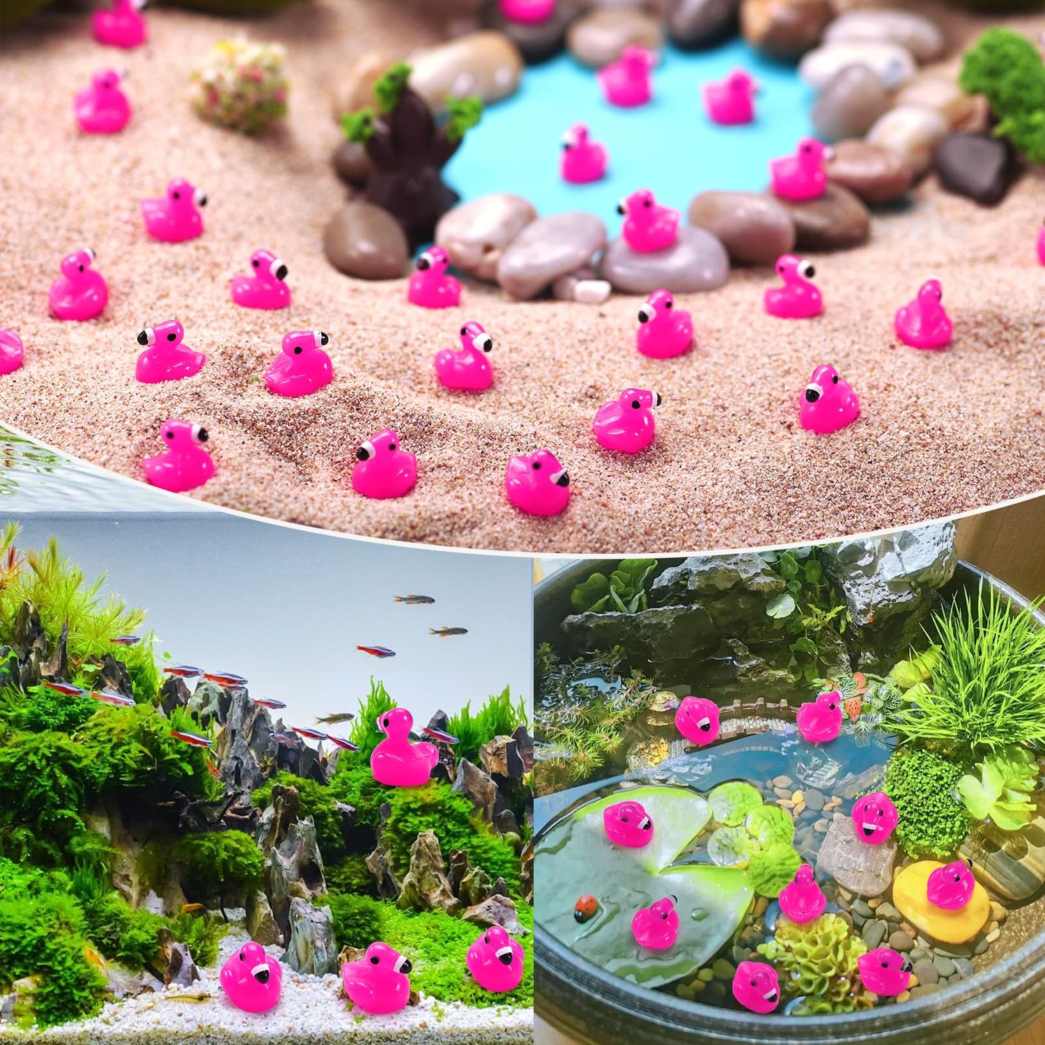 Mini Resin Flamingo Ducks,100 Pcs Flamingo Tiny Ducks, Pink Flamingo Figurine Tiny Resin Animals Toy for Cake Topper Garden Dollhouse Garden DIY Crafts Party Aquarium Decor