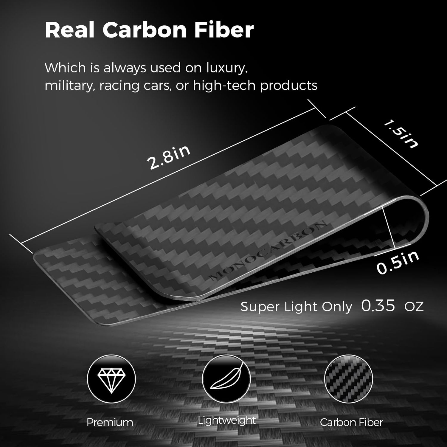 MONOCARBON Carbon-Fiber-Money-Clip-for-Men, Minimalist-Money-Holder for Cash, High Elastic Carbon-Fiber-Wallet, Slim and Durable (Twill Matte Black)