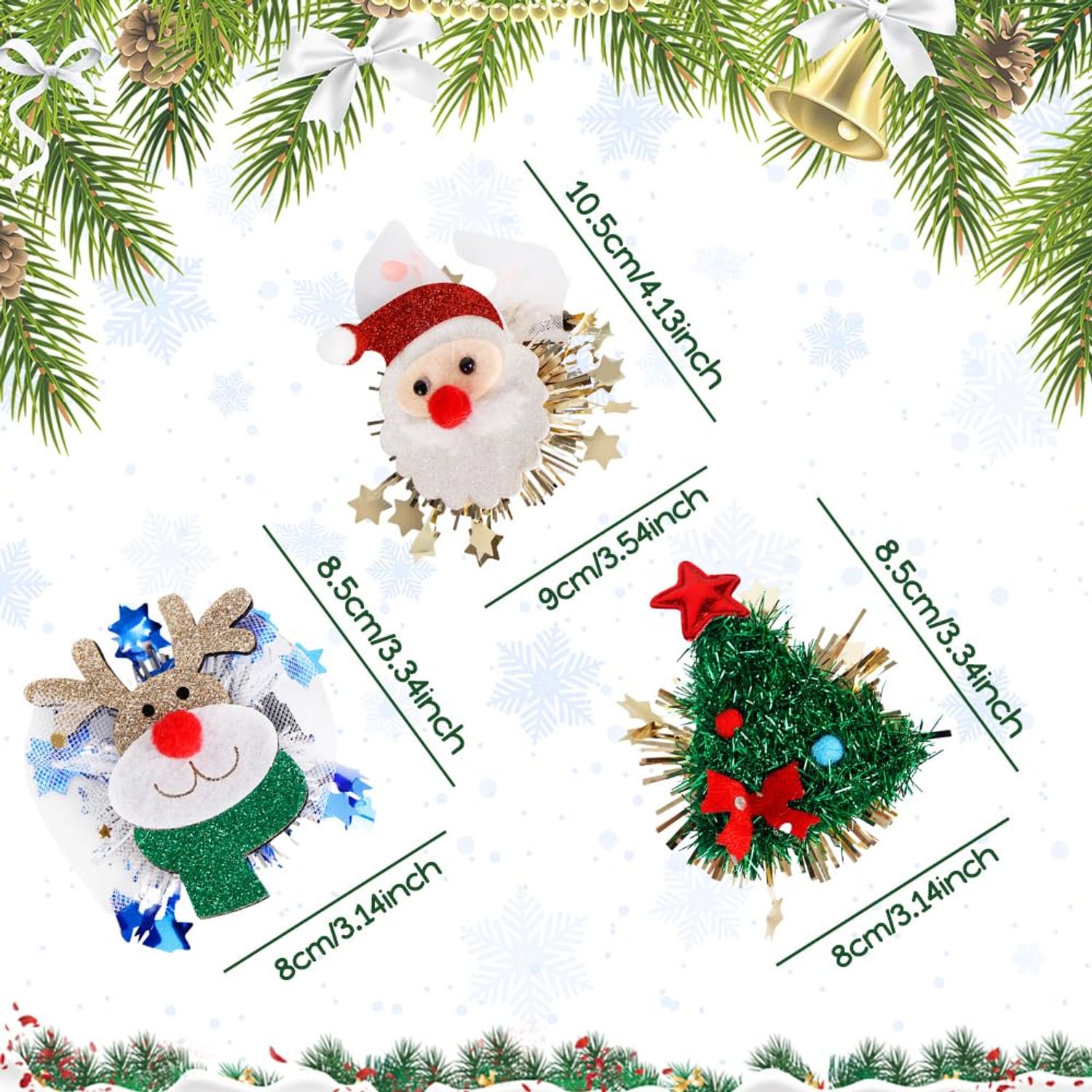 Christmas Hair Clips for Women Cute Hair Clips for Girls Lovely Santa Claus Hair Barrettes Christmas Tree Hair Pin Reindeer Antler Hairpins Winter Clips Christmas Hair Accessories for Baby Girls 3Pcs