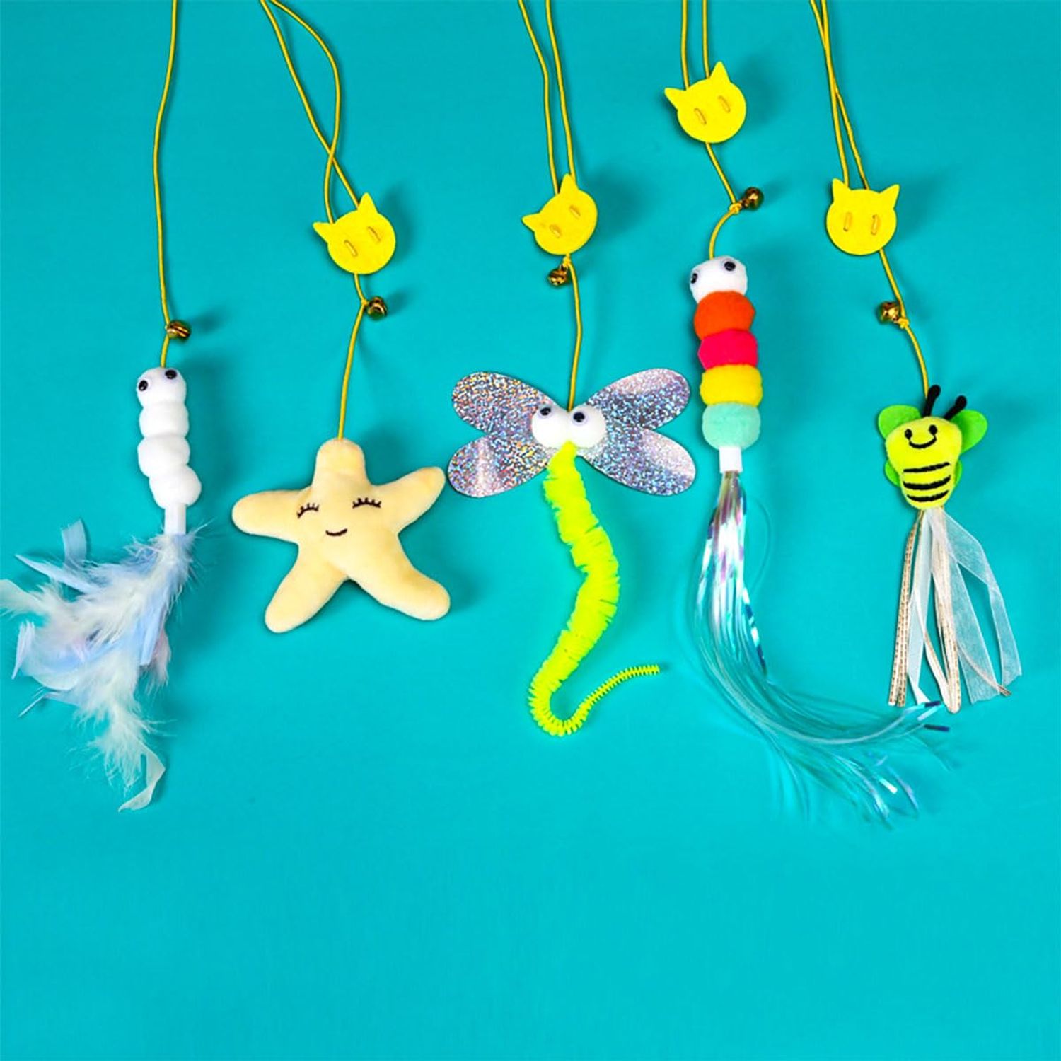 Ainvhh 5 PCS Interactive Cat Feather Toys, Hanging Door Cat Toy Retractable Cat Teaser Toys Indoor Feather Kitten Fun Mental Physical Exercise Kitten Toys