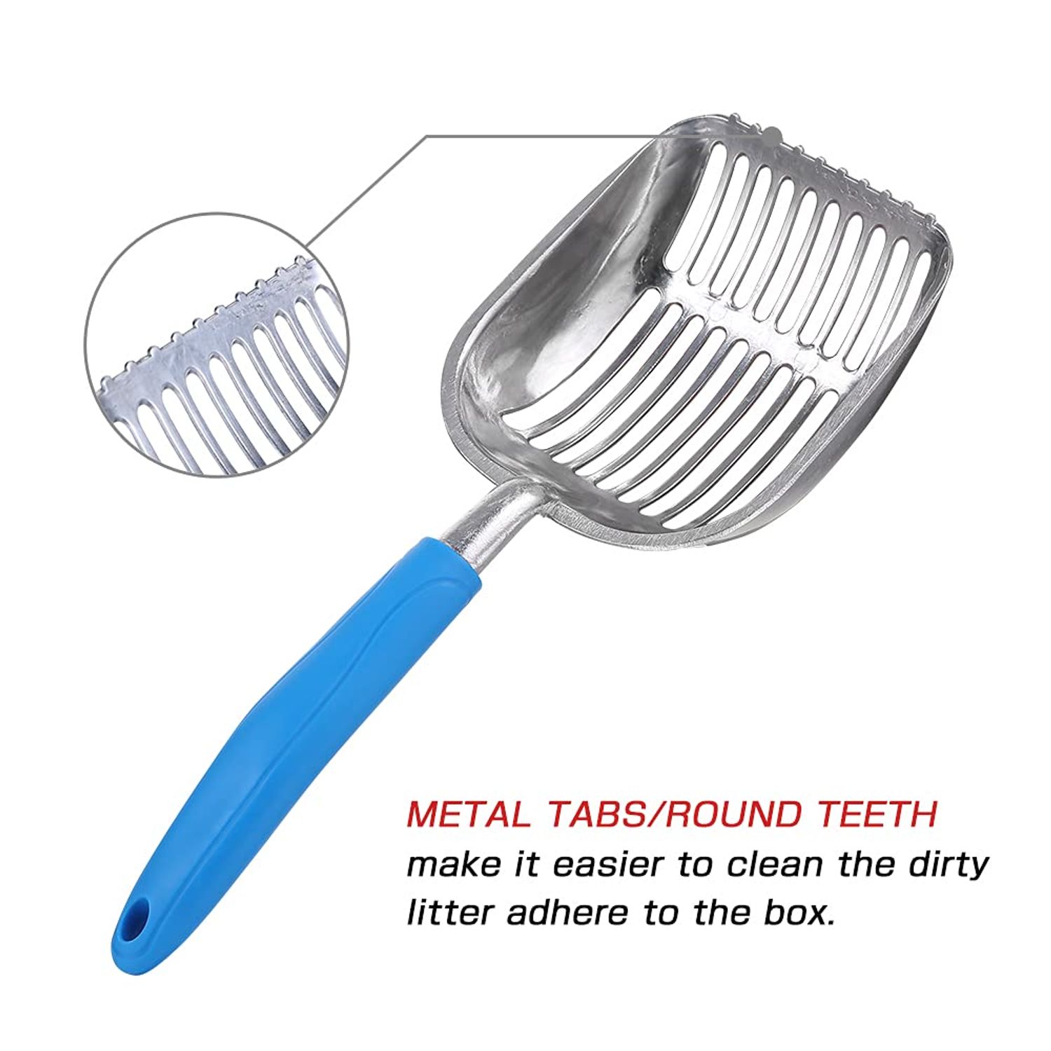Chi-buy The Latest Update Metal Cat Litter Scoop POLISHING Blue Handle,Aluminum Alloy with TABS/Round Teeth Pet Kitty Litter Scooper