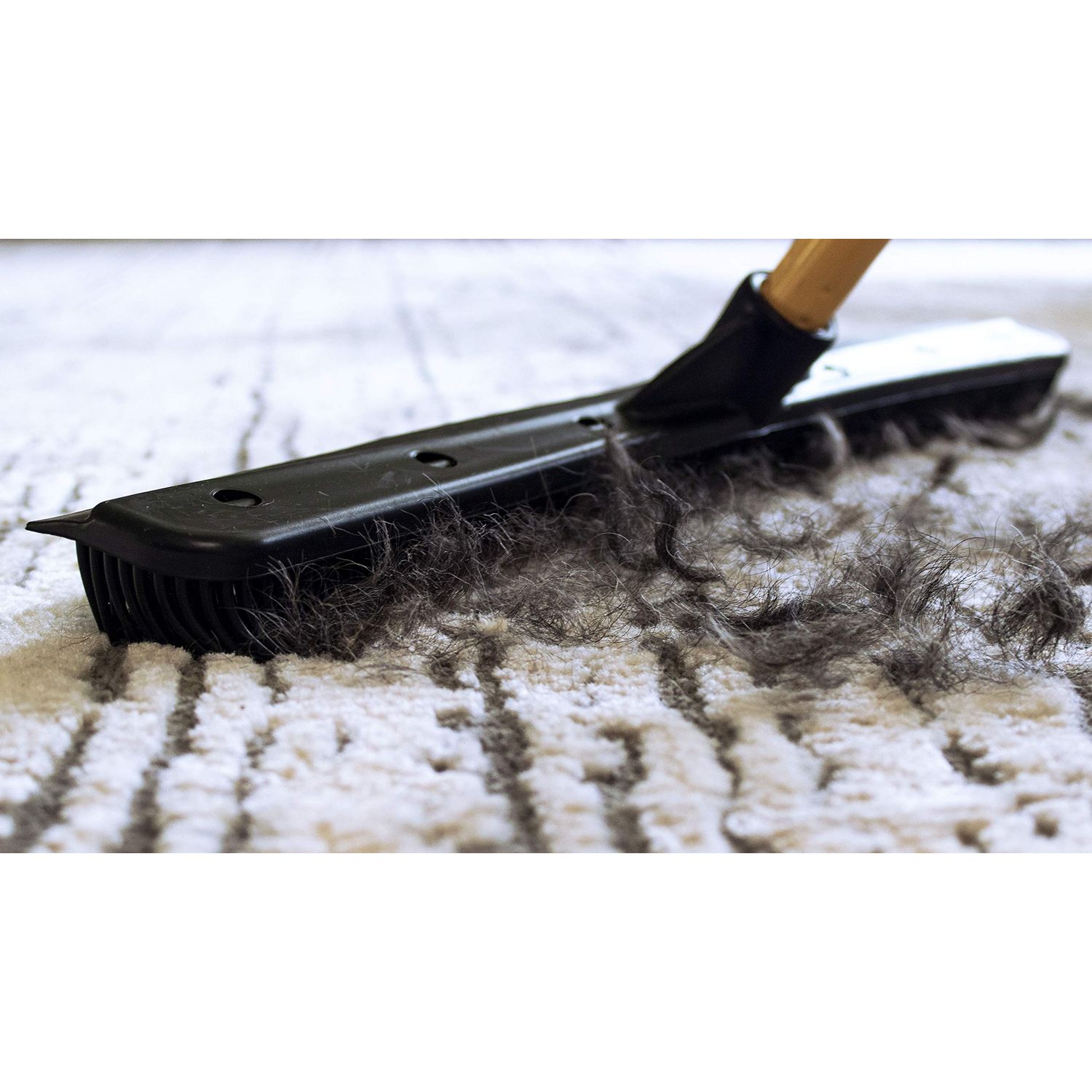 FURemover Heavy Duty Outdoor Pet Hair Remover Rubber Broom with Squeegee, Black and Yellow