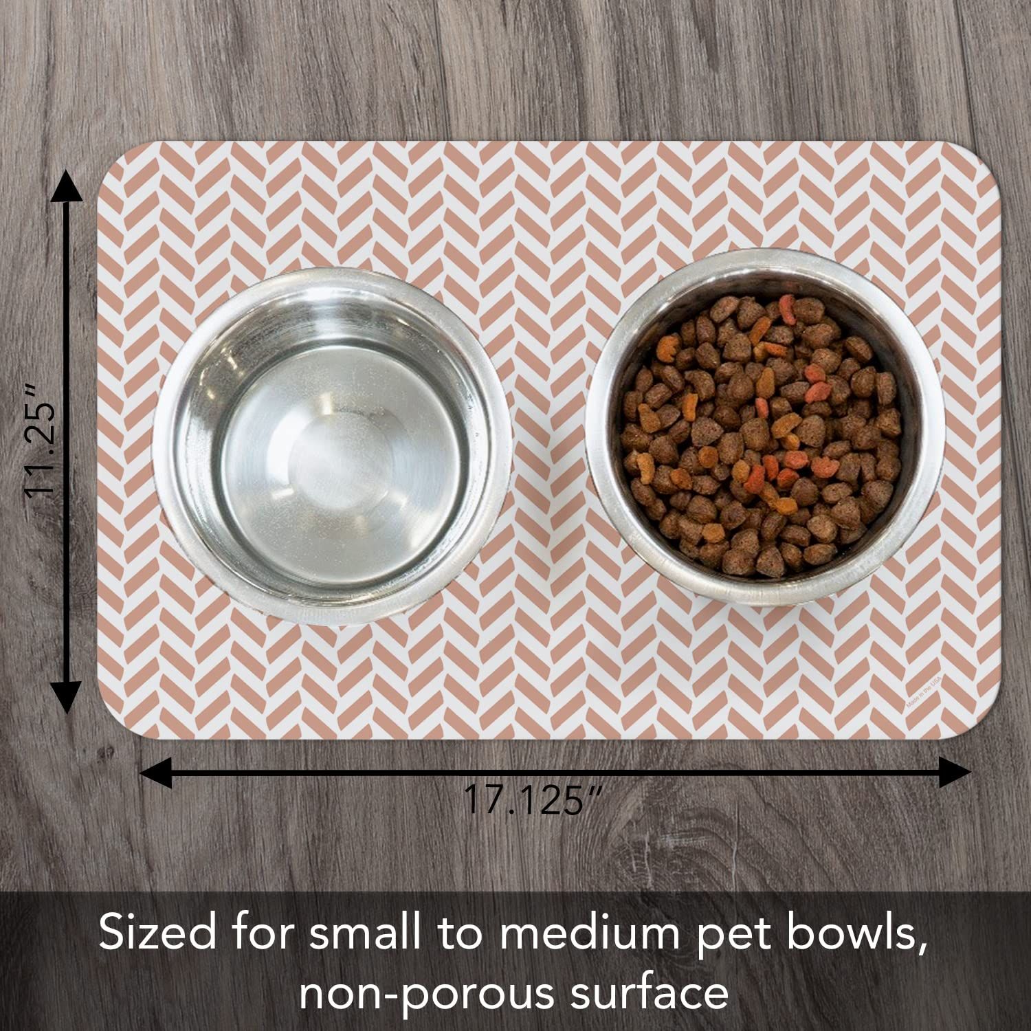 CounterArt Herringbone Easy Care Waterproof Pet Placemat 17.13” x 11.25” Made in The USA of BPA Free Plastic, Safe for Pets, Protects Floors from Cat & Dog Bowls