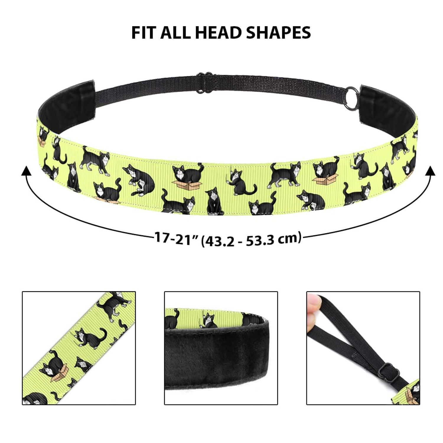 WIRESTER Set of 3 Elastic Fashion Headbands, Adjustable Hair Bands, Cute Non-Slip Hair Accessories for Women Girls - Lazy Cats, Tuxedo Cat, Orange Tabby Cat Funny Playful Postures