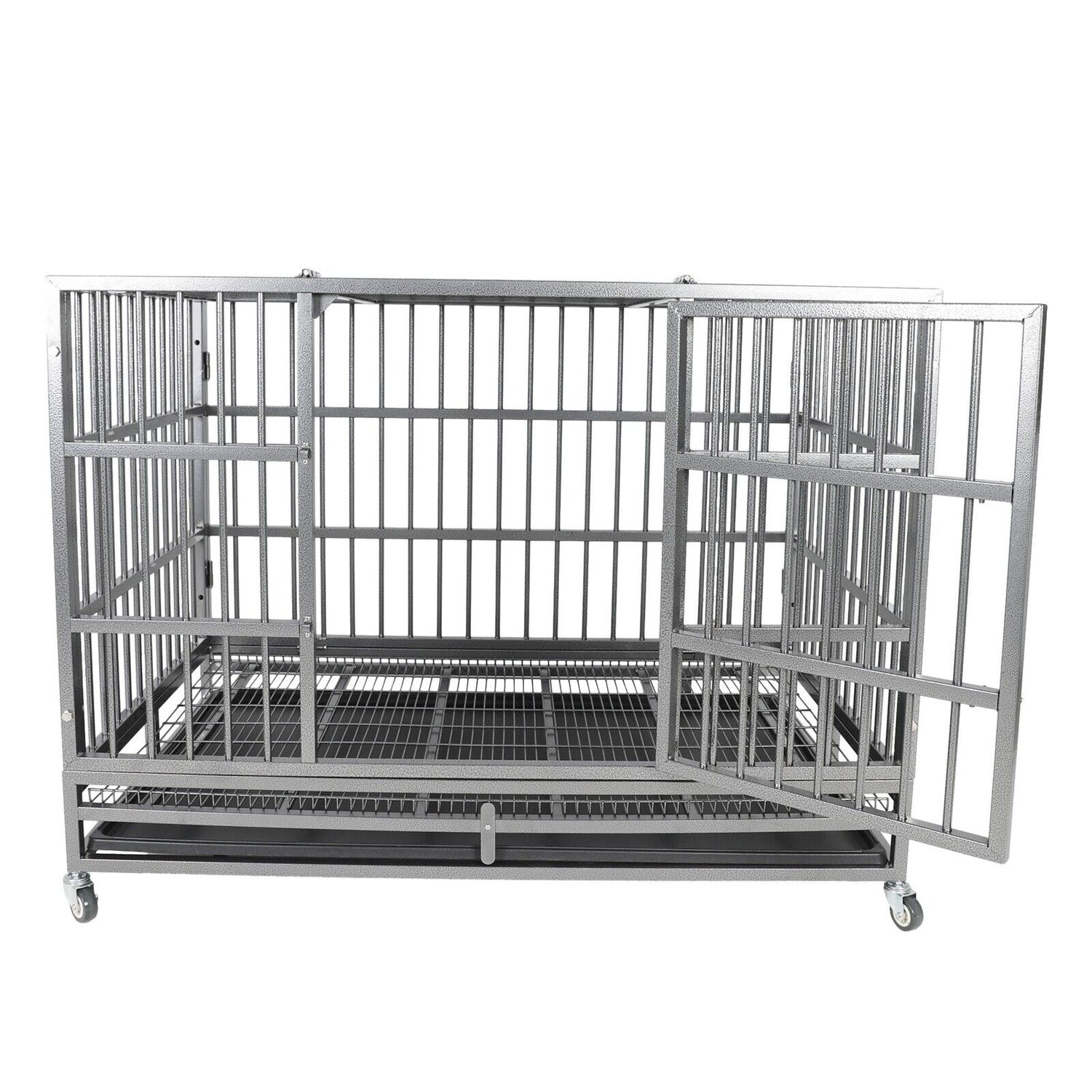 47 Inch Heavy Duty Dog Crate Metal Cage Kennel High Anxiety Pet Cage