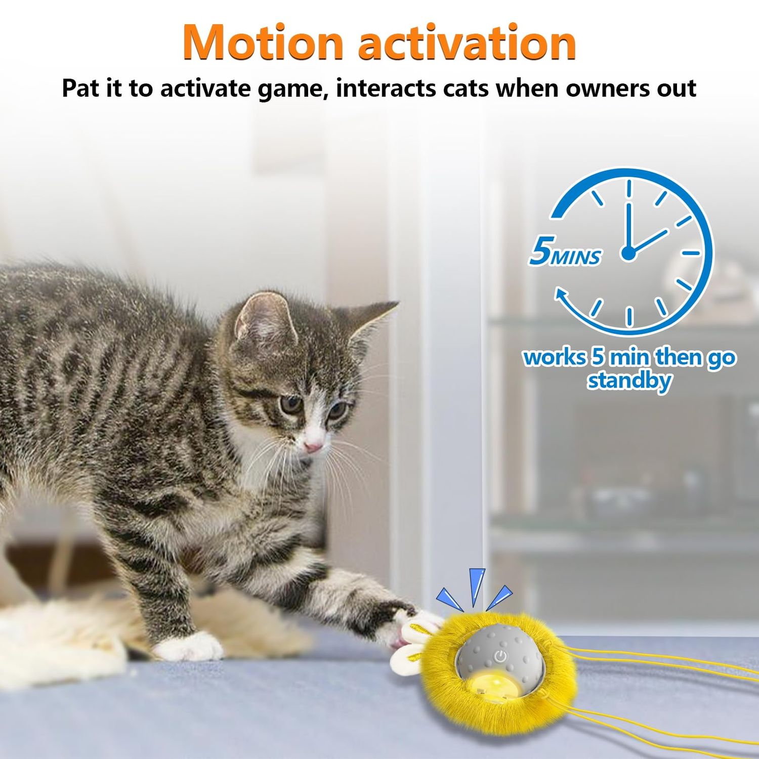 BENTOPAL Interactive Cat Toys Ball Paw Activated, Super Power Cat Exercise Toys for Indoor Cats (Grey)