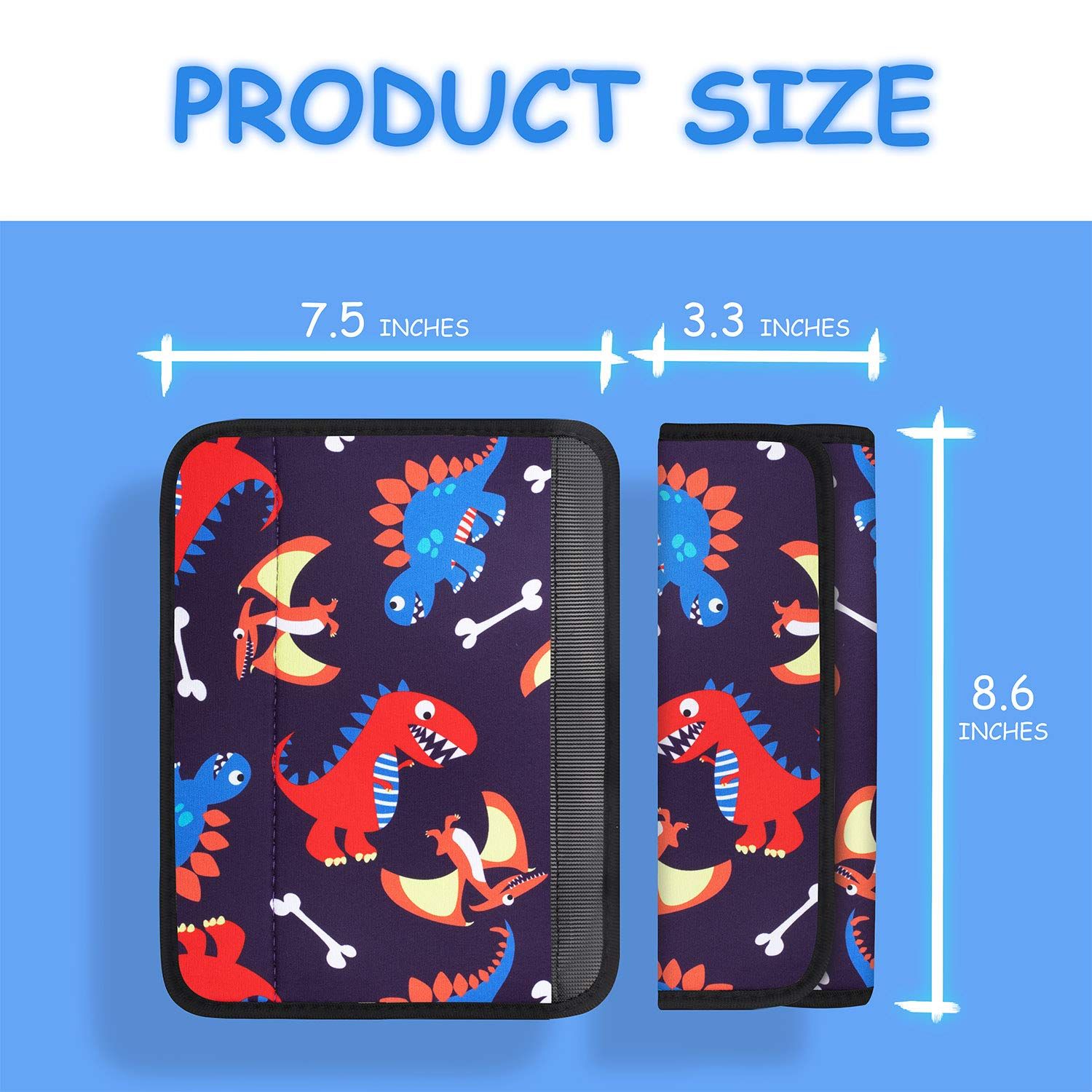 YR Seat Belt Cover for Kids, Soft Comfort Seat Belt Cushion for Children, Cute Cartoon Pattern Car Seat Belt Pads Cover for Girls and Boys, 1 Pack, Dinosaur