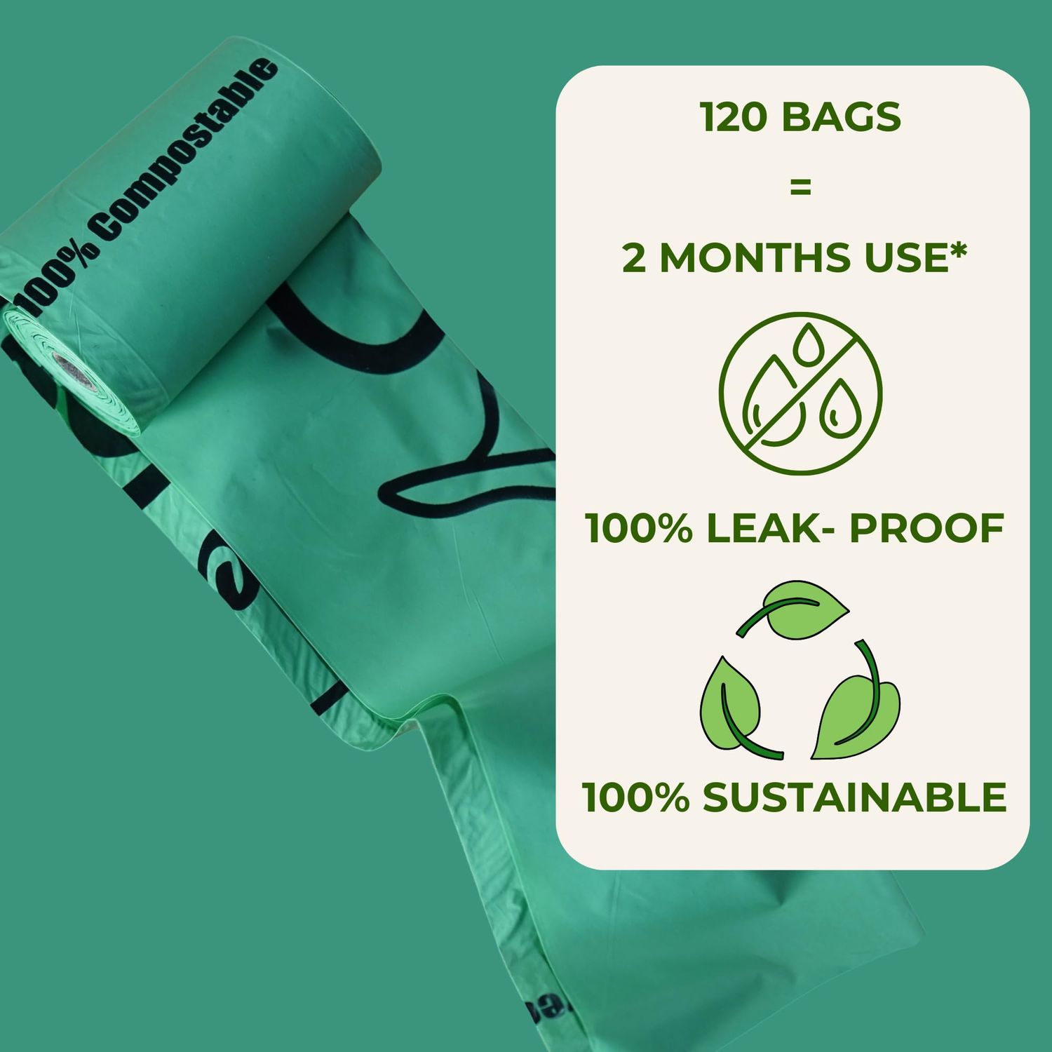 Jack's Paws Premium Strength Poop Bags for Dogs - Extra Thick, Unscented for Quick & Easy Cleanup - Leak-Proof, Fits Our Dispenser - Ideal for All Breeds - Disposable Dog Waste Bags 8 Rolls, 120 bags