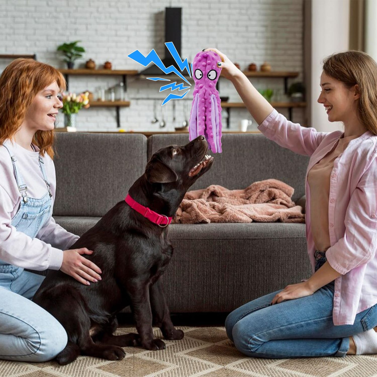 LuckyOpt Squeak Dog Toy, 12.5In Plush Octopus Dog Toy with Crinkle Paper and Squeaky Inside, No Stuffing Dog Toys for Indoor Dog (Purple)