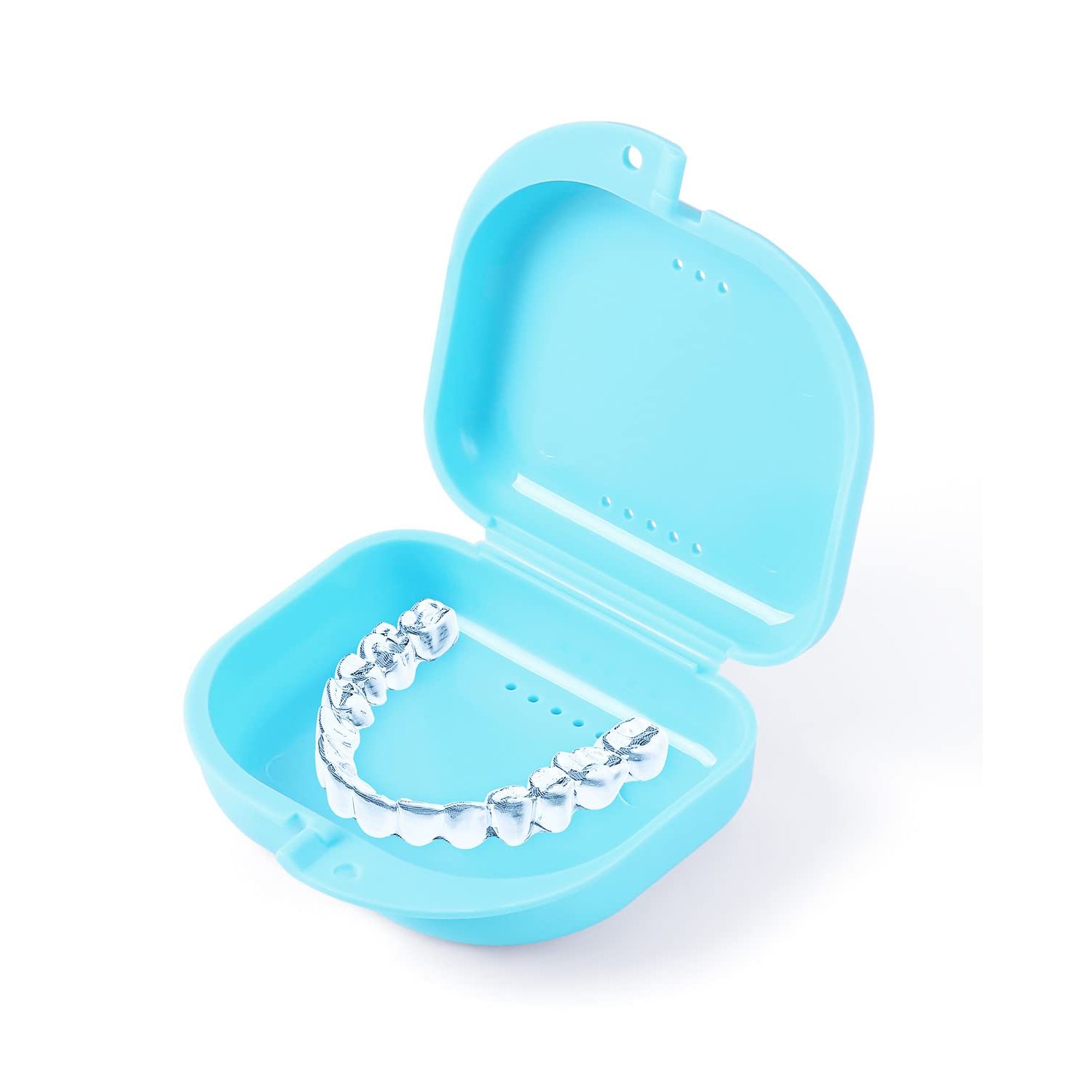 JMU Retainer Case with Vent Holes, 4 Pack, Mouth Guard Case with Tight Snap Closure, Orthodontic Denture Storage Container for Invisalign, Aligners, Night Guards, Retainer Box Dishwasher Safe