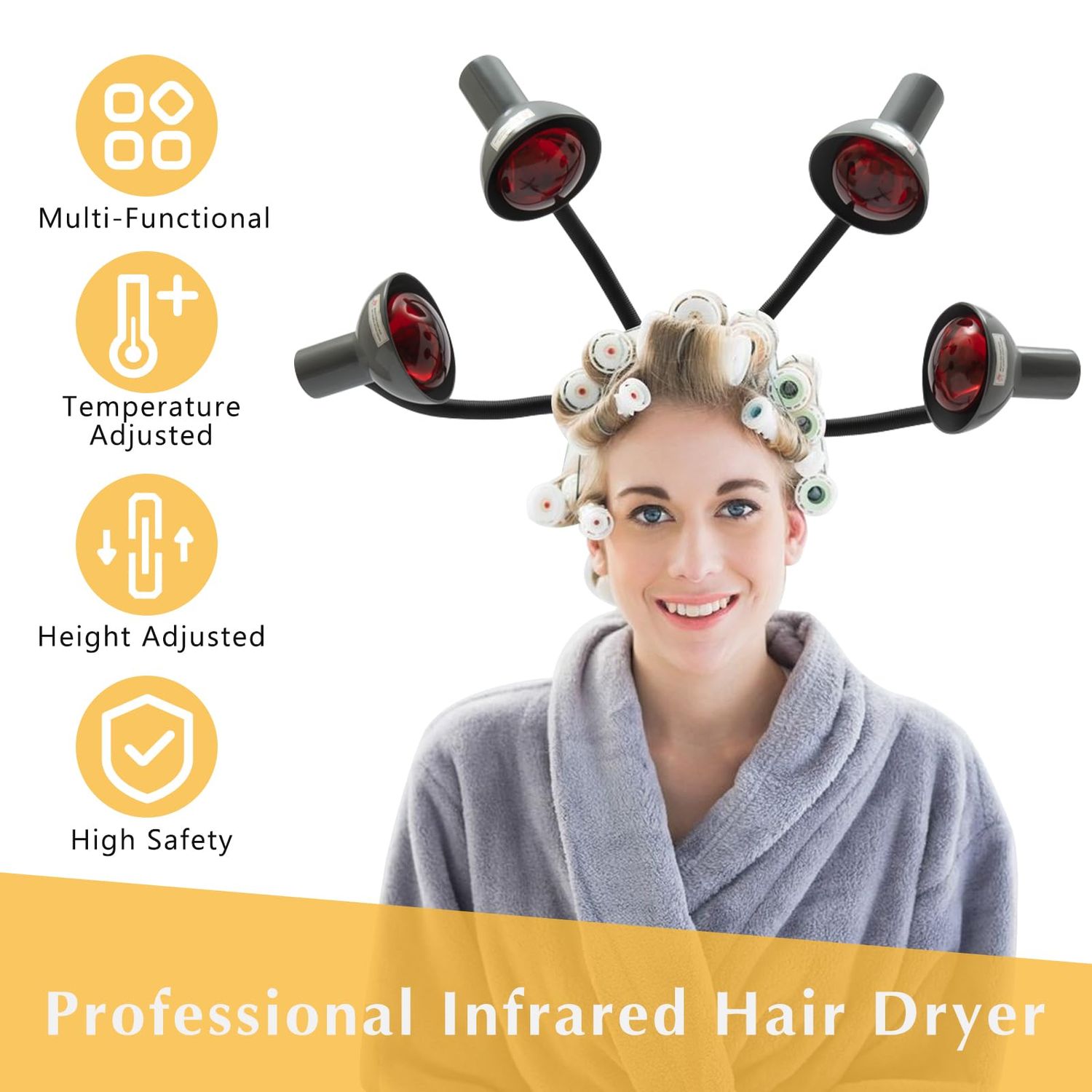 RustyVioum 5 Head Infrared Heat Lamp, 110V 750W Professional Hair Steamer Rolling Infrared Beauty Color Processor with Rolling Base, Hair Salon Barber Equipment Infrared Heating Lamp