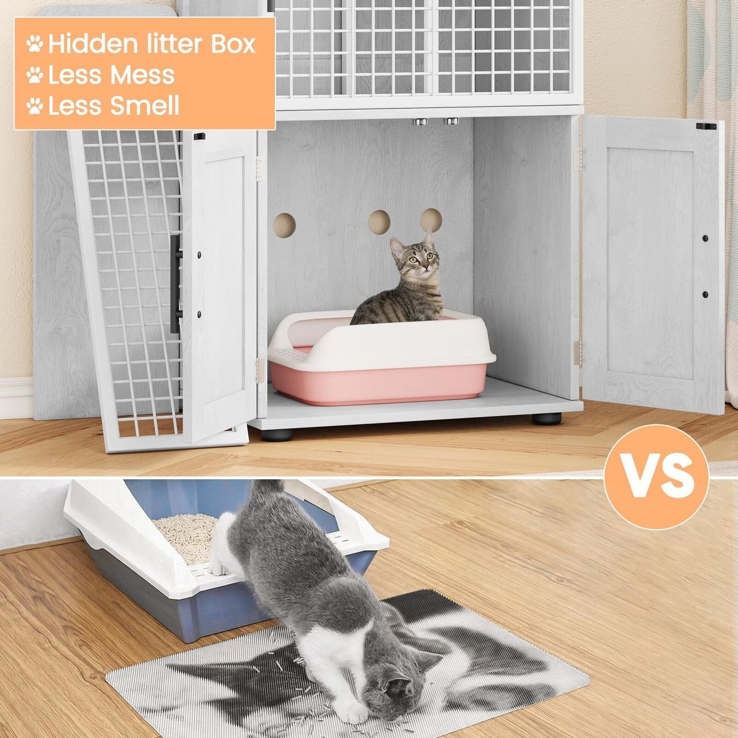 Cat Litter Box  Furniture Hidden Cat Litter Box Enclosure Cat House with Ladder