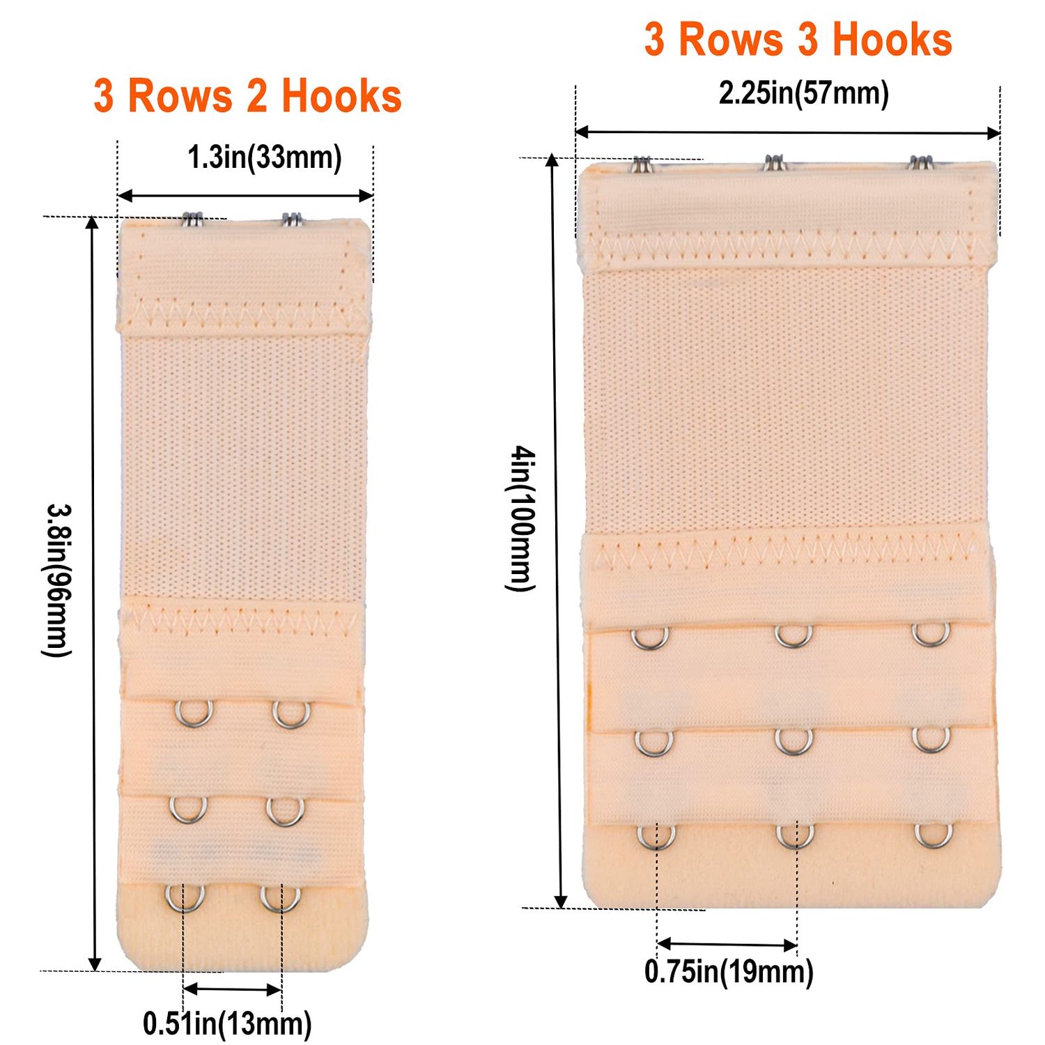 Tiousoni 6 Pieces Women's Bra Extenders 2 Hook / 3 Hook Comfortable Stretchy Bra Extension Strap (Black, White, Nude)