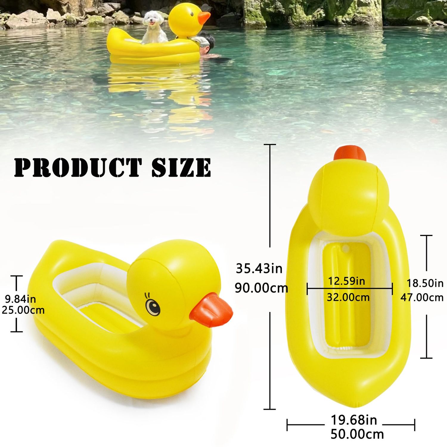 KUCDBUN Dog Pool Floats Set, Dog Float Raft with Collapsible Dog Bowl, Non-Toxic Floating Dog Water Toys for Small Dog, Puppy and Doggies, Yellow Duck