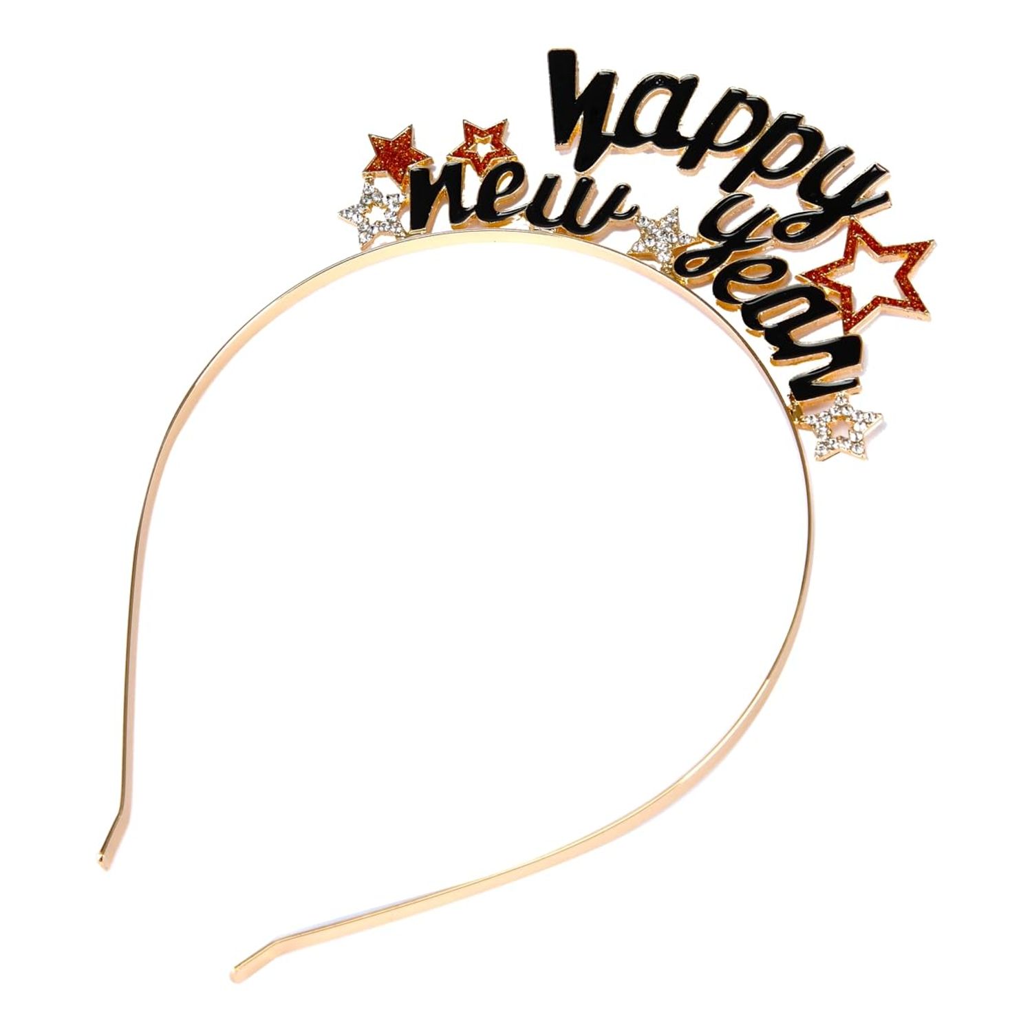 BinaryABC Happy New Year Headband Tiara Glitter Gold Star Headbands,Rhinestone New Year Headband,New Years Eve Party Supplies(Gold)