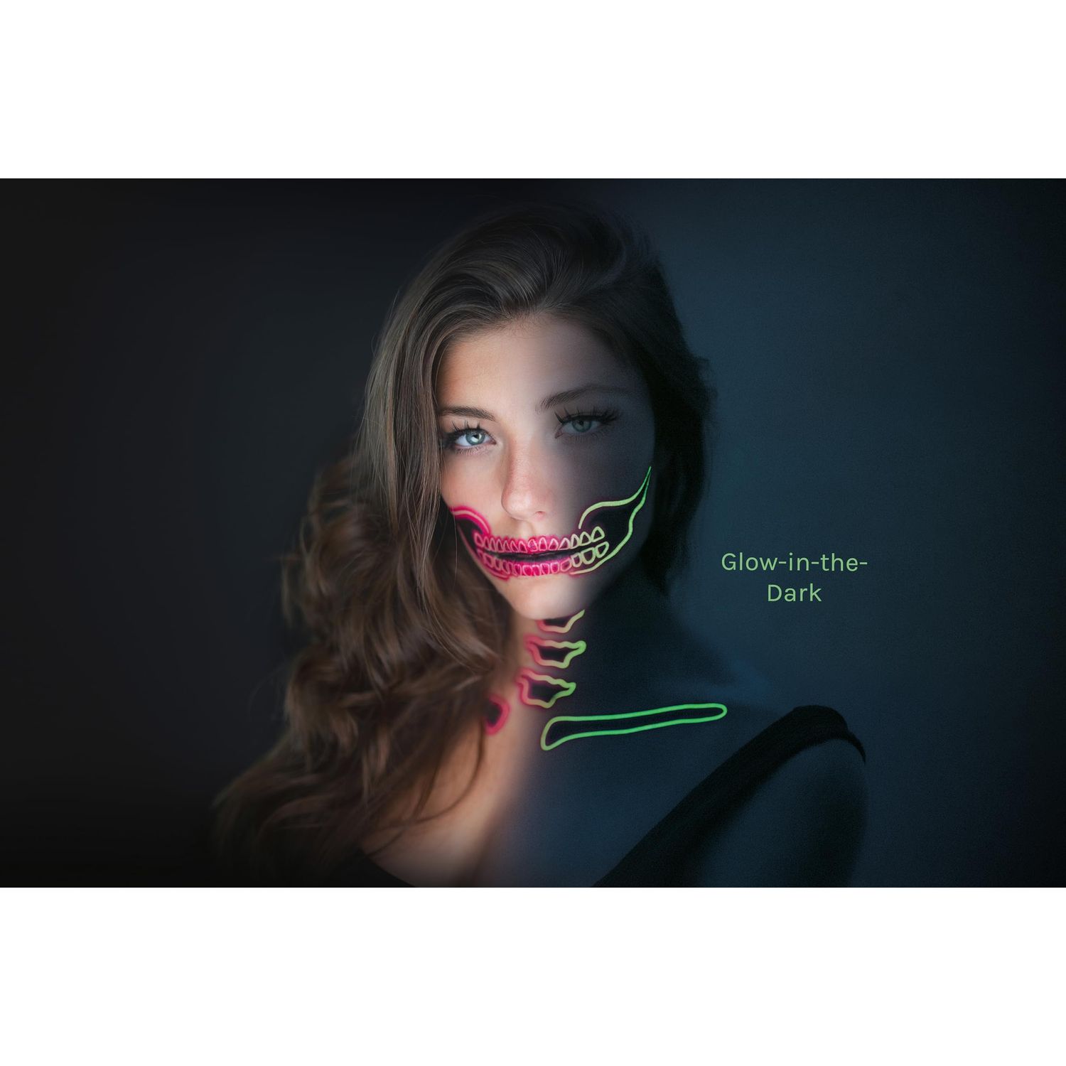 Tattoocrew 2 x Neon Skull Face Pink Temporary Tattoo, Halloween Costume for Women and Men, Adult, Glow in the Dark