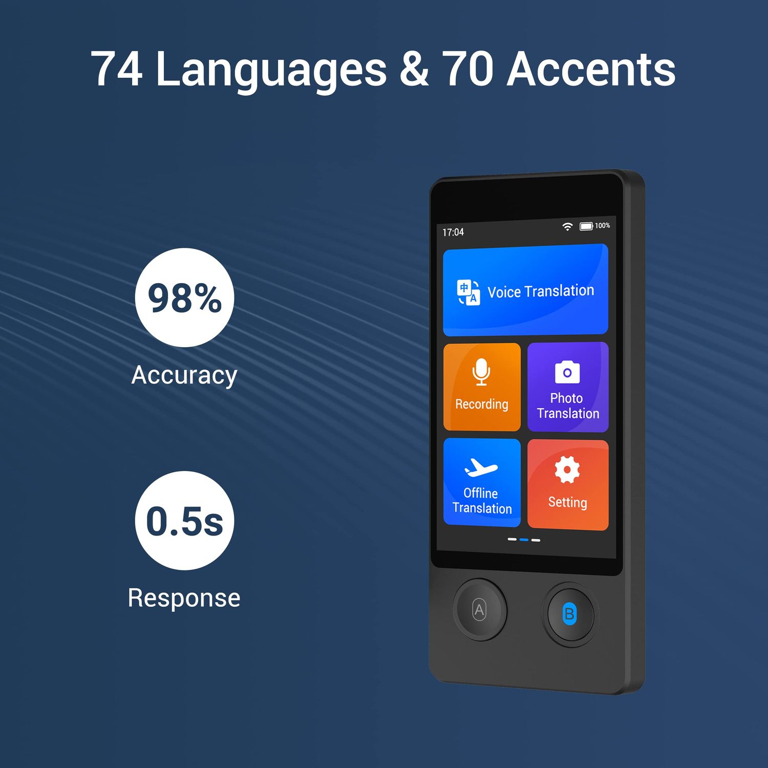 ANFIER Offline Language Translator Device [Latest AI Voice Translator - W12] 144 Languages and Accents 97% Accuracy with 3.7 inch Touchscreen Instant Two Way Translation