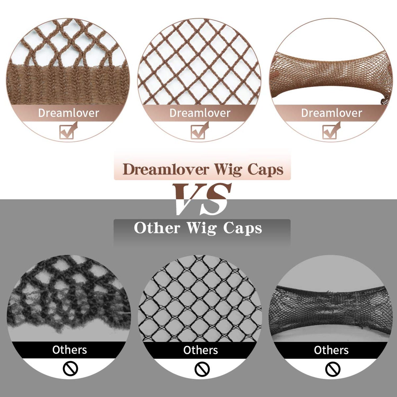 Dreamlover Mesh Wig Cap for Women, Hair Net for Halloween Wig, Wig Cap for Long Hair, Brown, 2 Pieces