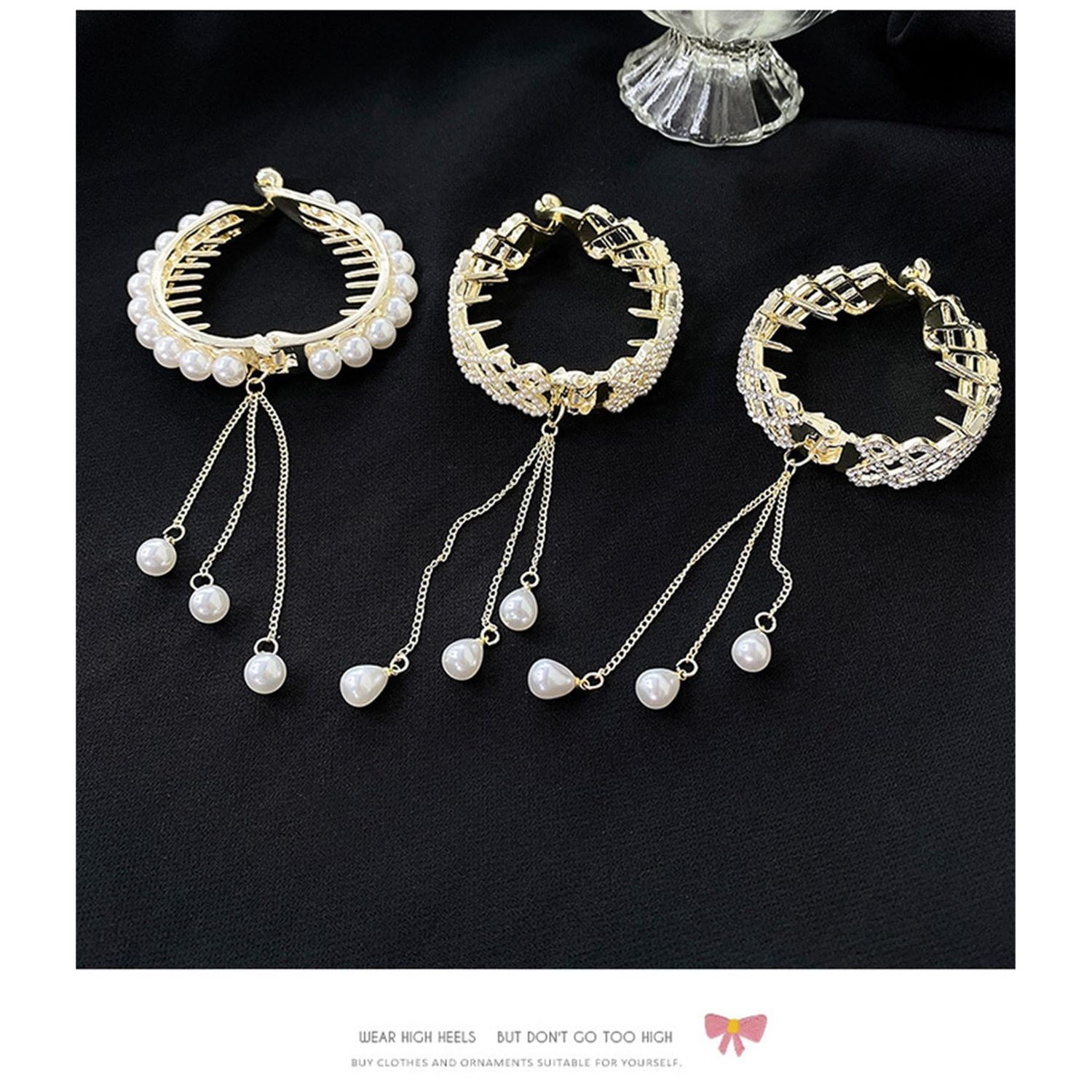 3PCS Pearl Ponytail Hair Accessories Hair Claws Clip French Style Hair Barrette Non Slip Jaw Banana for Women 061