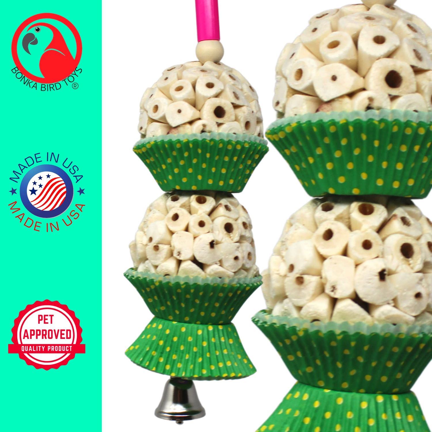Bonka Bird Toys 2365 Two Mini Cakes Small Medium Bird Toy Natural Sola Cupcake Chew Shred Forage Cockatiel Parakeet Conure and Other Similar Birds