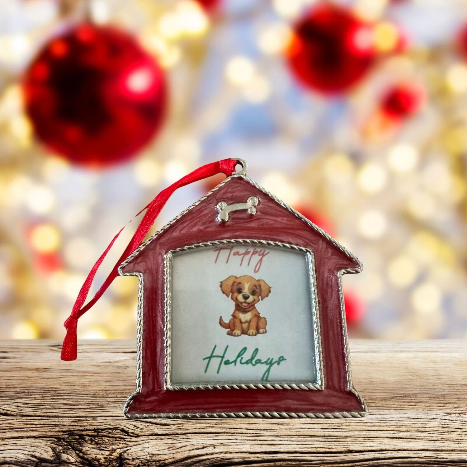 Pet Studio Christmas Dog House Frame & Ornament Red 1.5" x 2" Puppy Holiday Gift