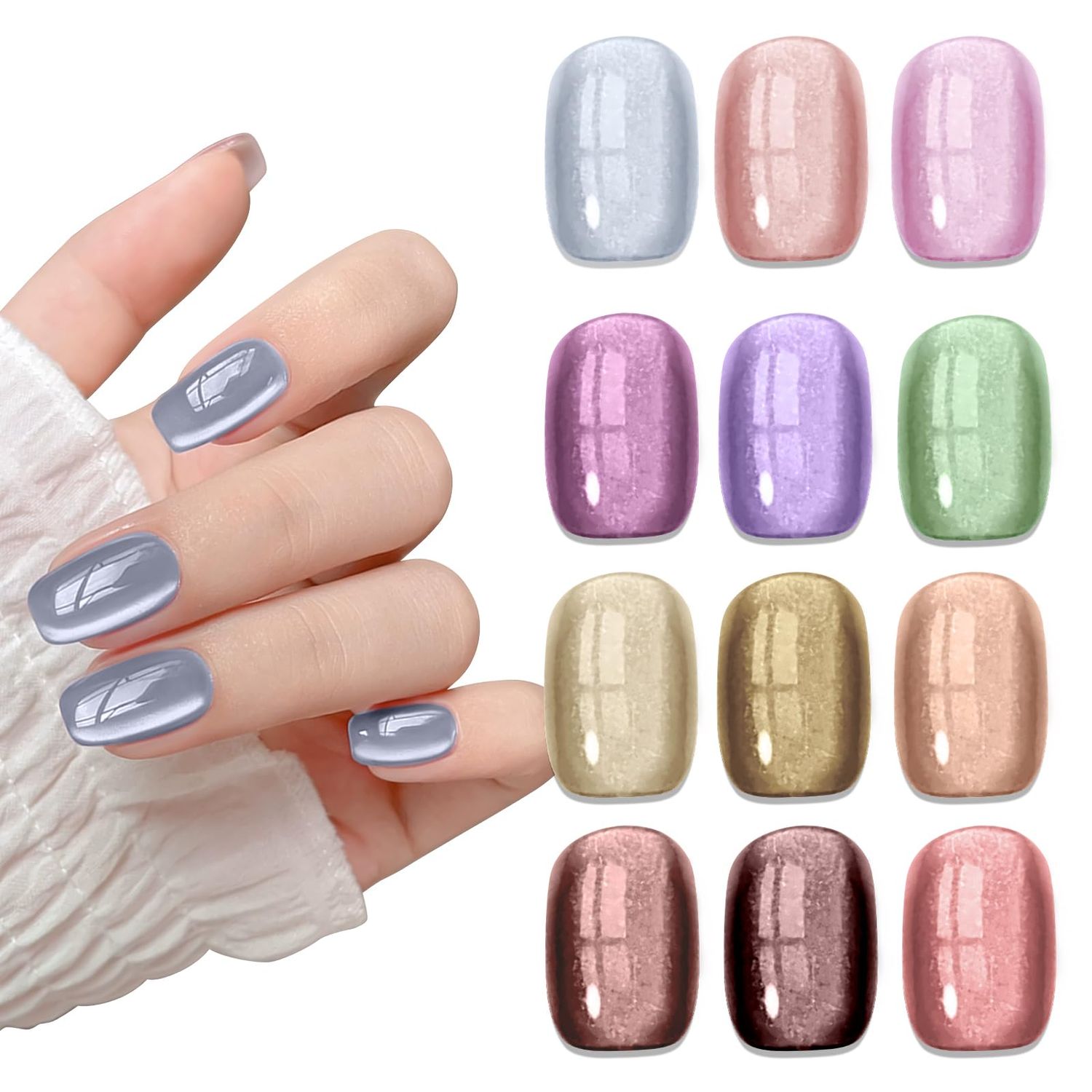 SUPWEE Magnetic Gel Nail Polish - 12 Colors Moonlight Cat Eye Gel Nail Polish with Magnetic Stick Cateye Gel Polish Soak Off UV LED Nail Lamp Nail Art Manicure Salon Valentine's Day Gift for Women