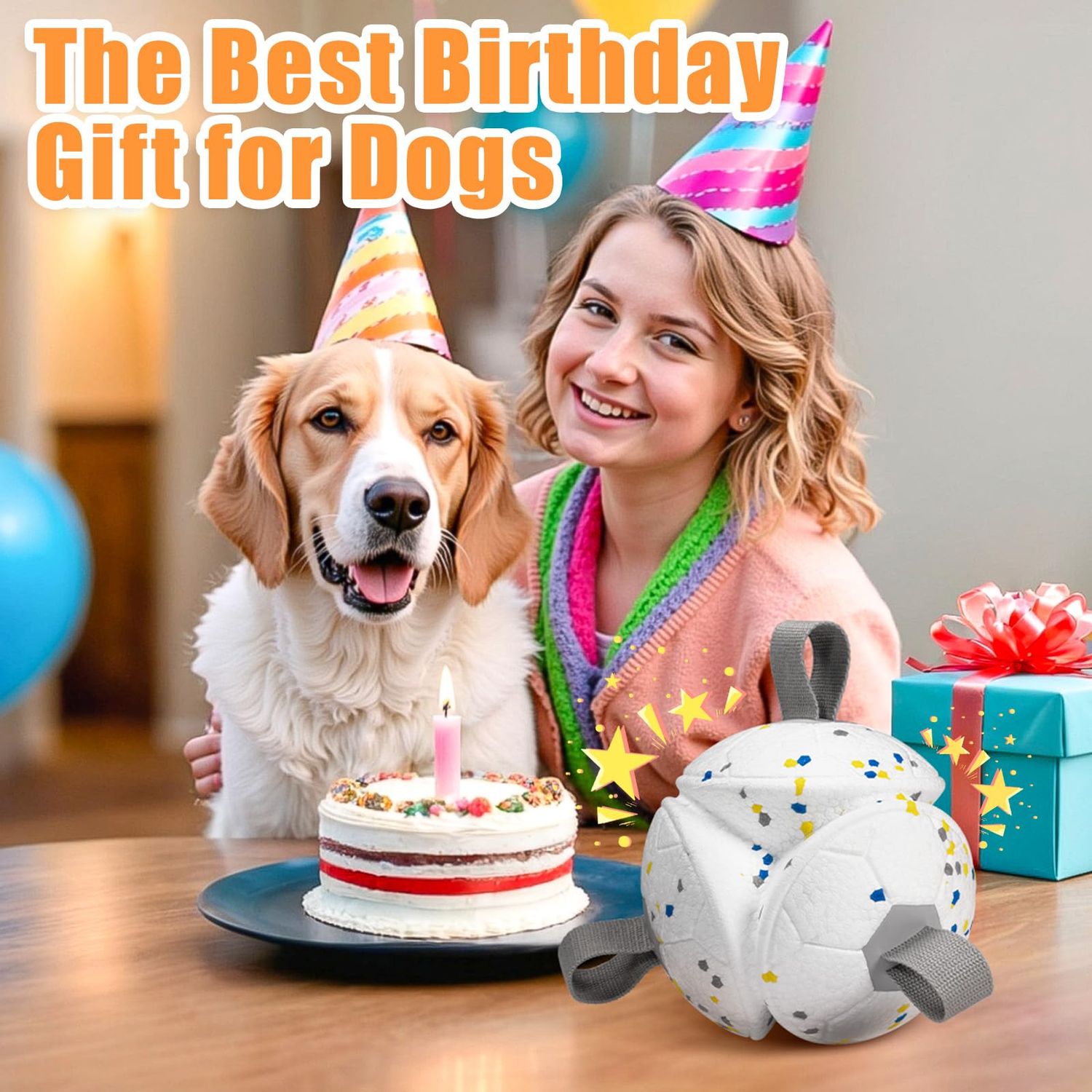 Moonorange Dog Toys Soccer Ball with Nylon Straps Interactive Durable for Tug of War Water Gifts for Puppy Birthday Indoor Outdoor, White