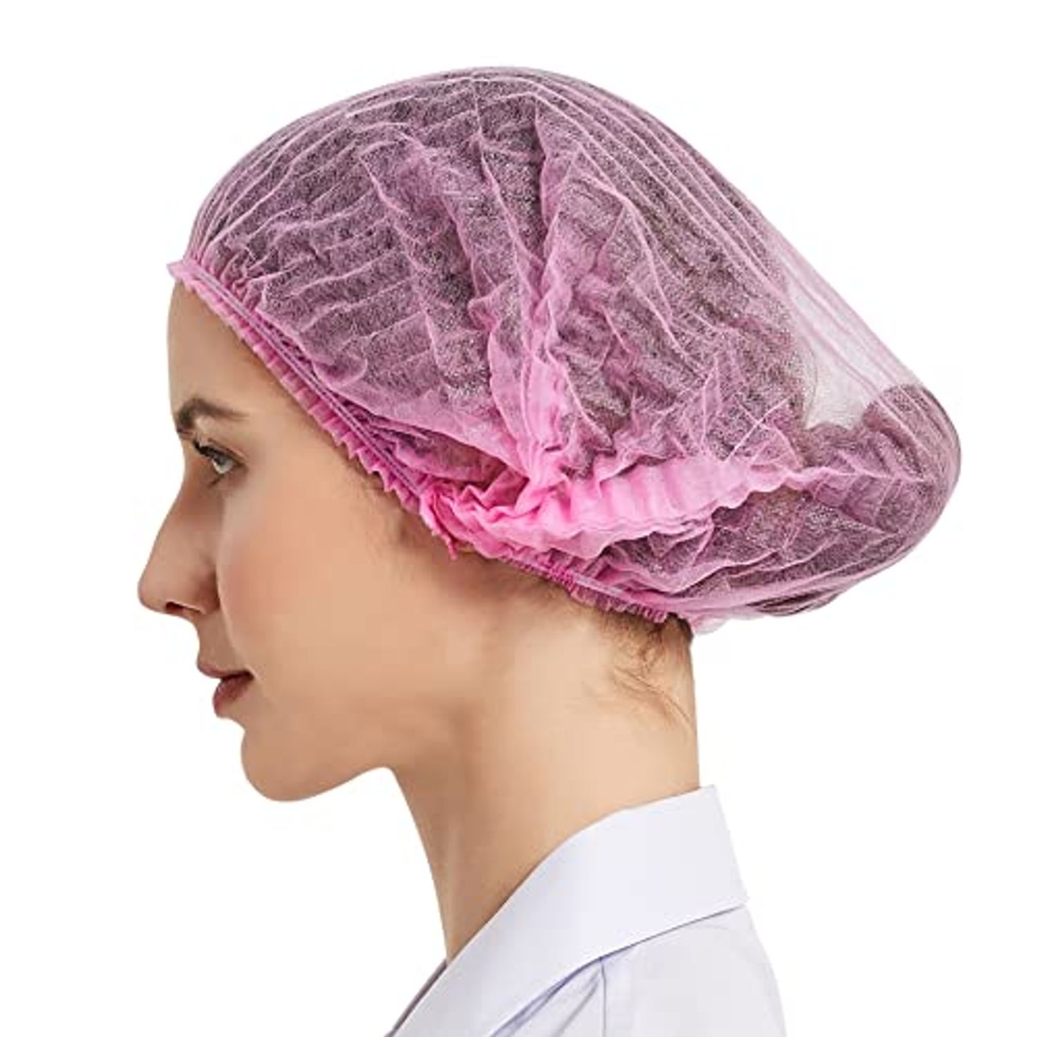 ProtectX Disposable Bouffant (Hair Net) Caps Hair Head Cover Nets 21” (Pink 100 pack)