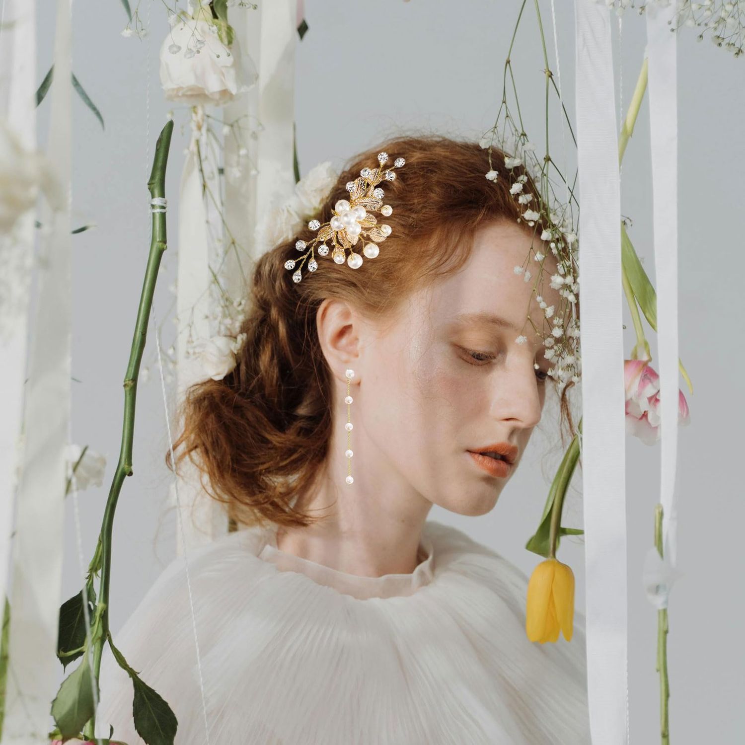 Bridal Wedding Hair Pins Crystal Pearl Hair Clip Rhinestone Hair Crystal Pearl French Hairpins Hair Wedding Hair Accessories(gold)