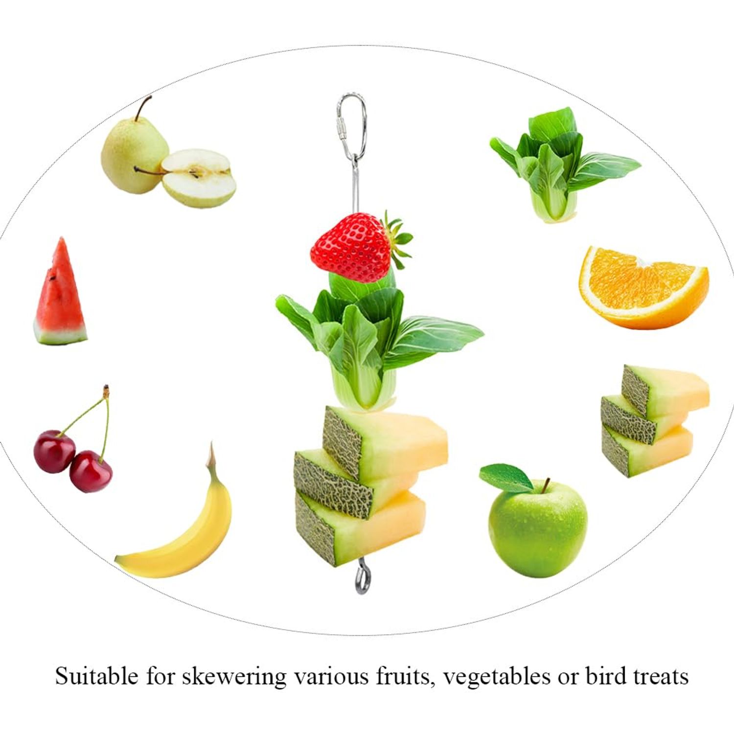 2pcs Hanging Bird Treat Skewer Parrot Fruit Feeder, 10.2 Inch Stainless Steel Bird Fruit Fork Food Holder Bird Kabob for Bird Cage Bird Feeder Foraging Toy for Parrot Parakeet Conure, LXLVOUEG