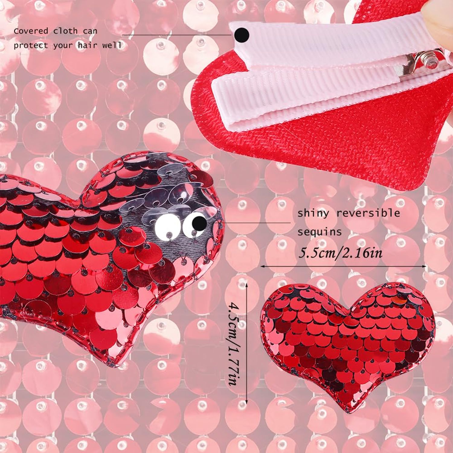 20pcs Heart Hair Clip for Girls Sparkle Glitter Sequins Baby Clips Birthday Valentines Gift Hair Accessories Set