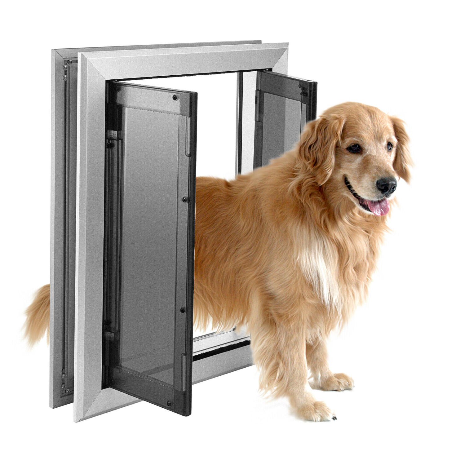 Extra Large Dog Door Aluminum Pet Door Double Panels Automatic Close 16''x21''