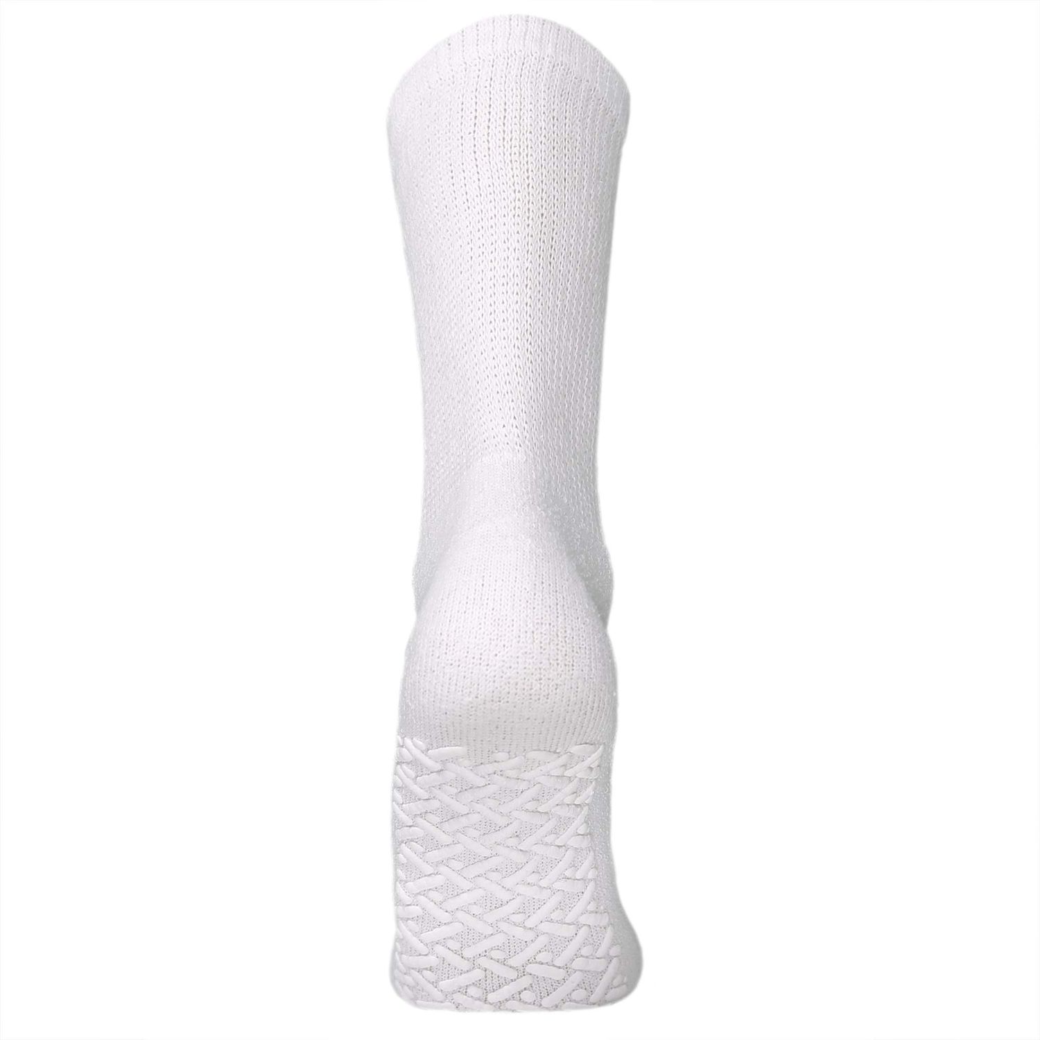 3 Pairs of Non-Skid Diabetic Crew Socks, Non Binding Top Therapeutic Cotton Gripper Socks (White, Size: 9-11)