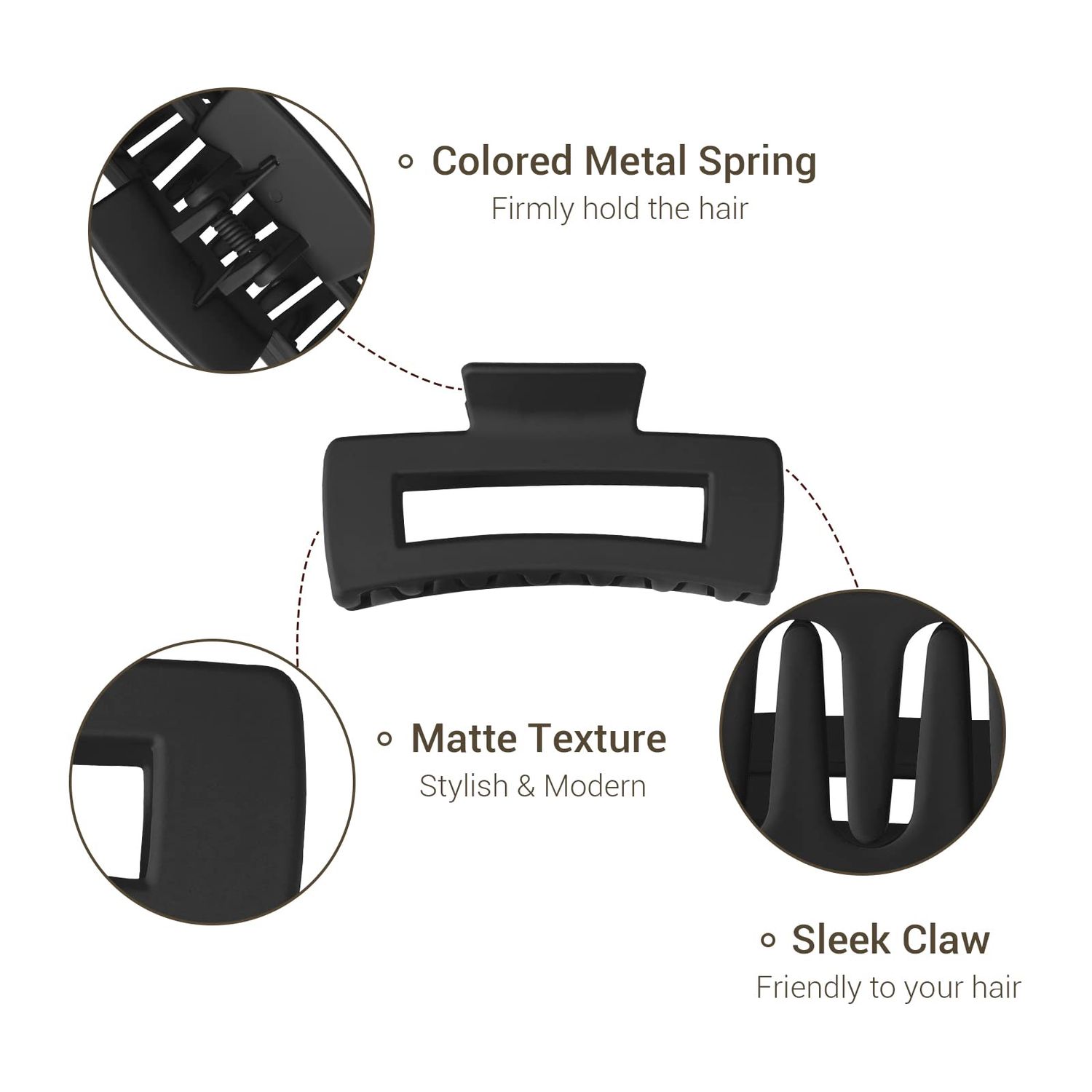 Shinowa 3 Pack Hair Claw Clips, Square Rectangular Claw Hair Clips for Women Girls, Non-slip Matte Large Medium Small Hair Clips, Strong Hold Jaw Clip for Thick Thin Hair, Black