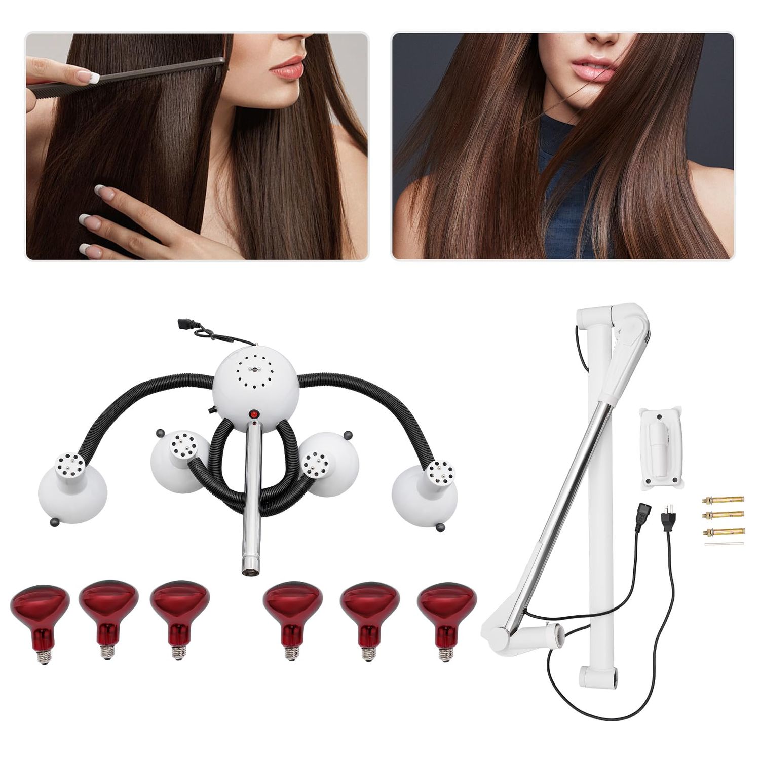 5 Head Infrared Heat Lamp, Salon Hair Dryer Color Processor, Adjusting Angle Wall Mounted Hair Steamer for Salon, Styling Perming Dryer Salon Heat Lamp