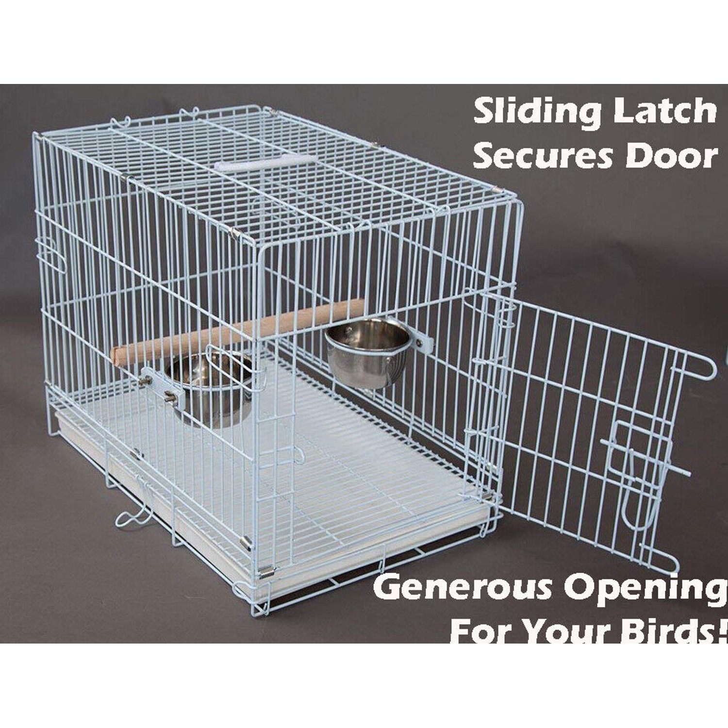 LARGE Parrot Bird Travel Carrier Foldable Wood Stand Perch Steel Cup Metal Cage