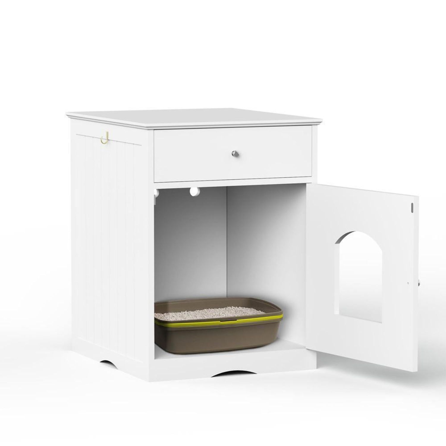 High Quality  Wooden Pet House Cat Litter Box Enclosure w/ Drawer, Side Table