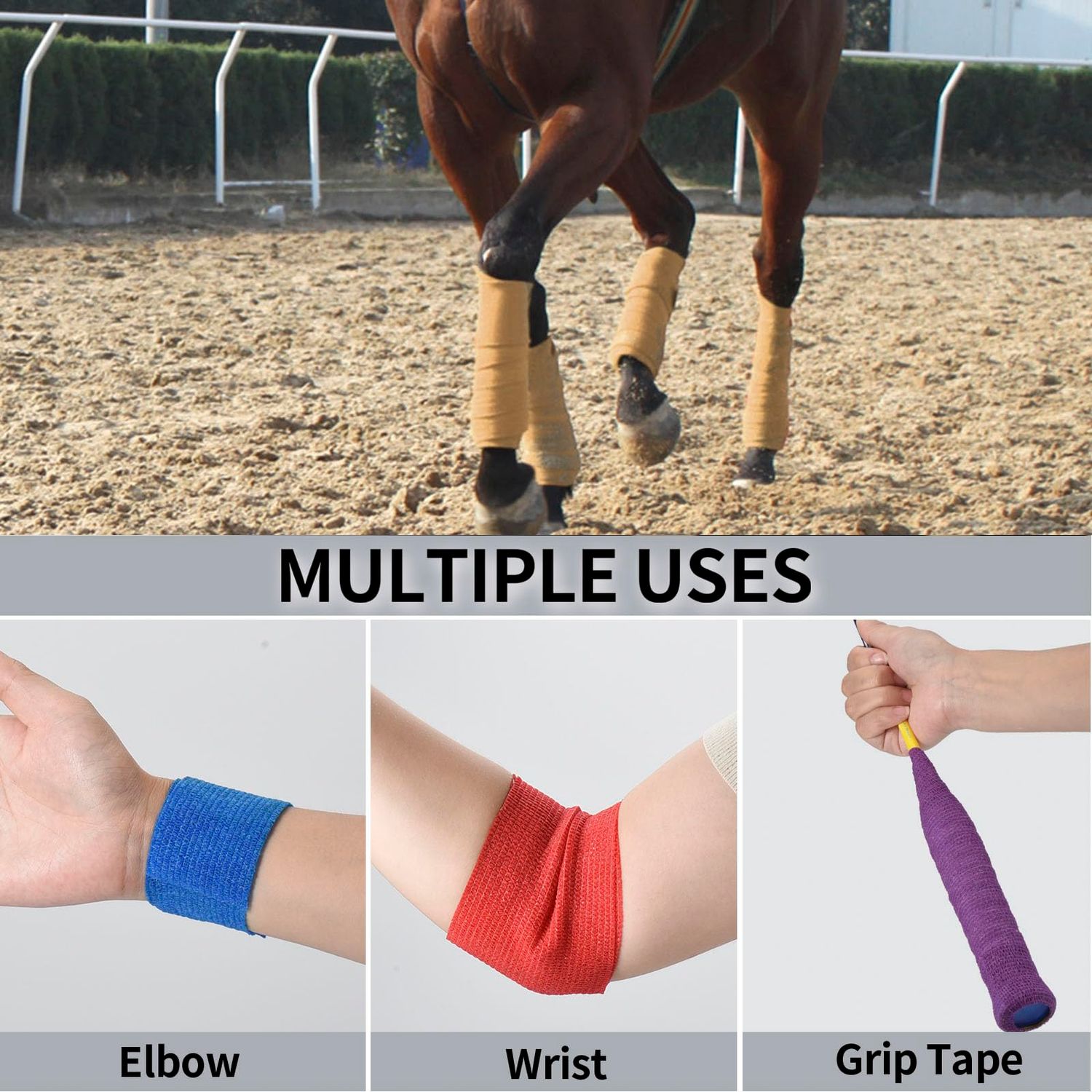 12 Pack Self Adhesive Bandage - 3" X 5 Yards Elastic Cohesive Bandage for Ankle, Wrist, Sports & Athletic Tape - Pet & Vet Wrap for Horses & Dogs - Wound Wrap - First Aid Tape