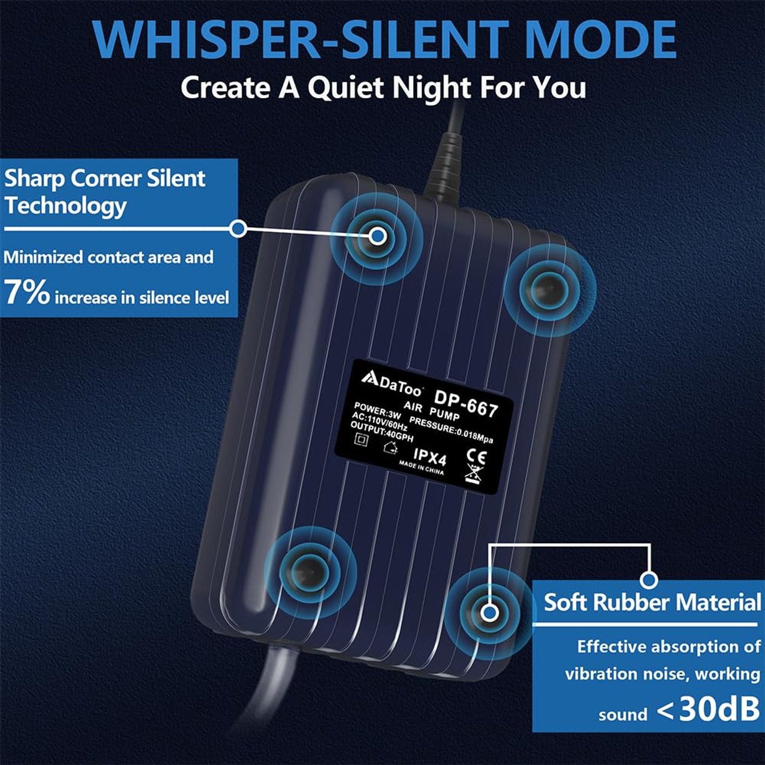 DaToo Aquarium Air Pump Compact Fish Tank Air Pump Quiet Aquarium Bubbler Aerator Buckets Oxygen Aerator Pump for 1 to 20 Gallon Fish Tanks