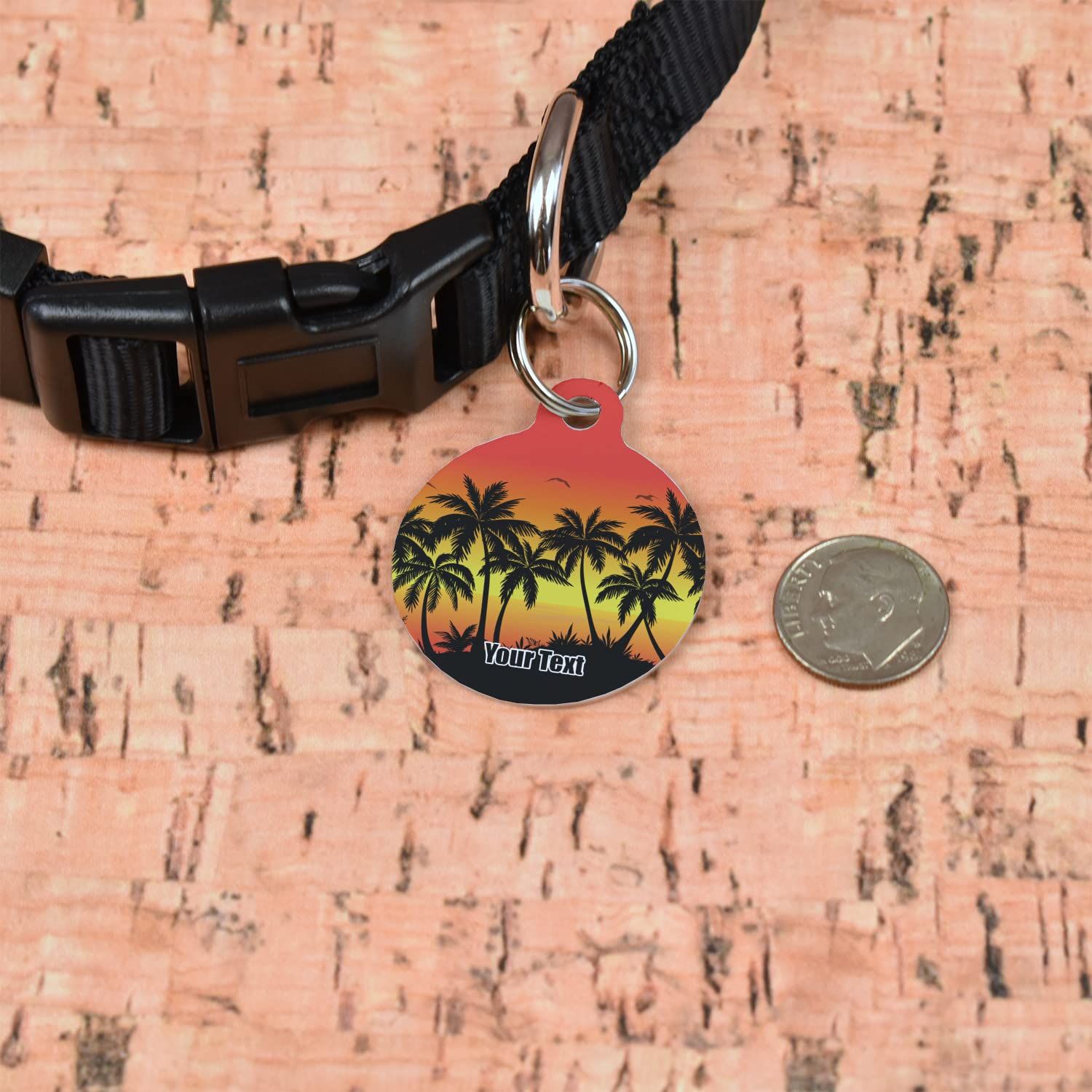 Personalized Tropical Sunset Round Pet ID Tag - Small