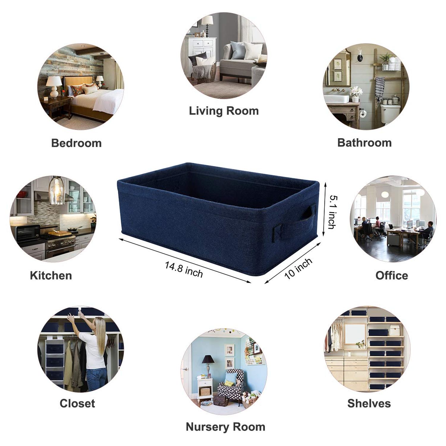 KWLET Small Storage Baskets Shelf Storage Baskets Navy Blue Fabric Storage Basket Bin Narrow Storage Basket for Towels Dog Cat Toys Clothes Hats Belts Dippers Baby Toys Storage Basket Little