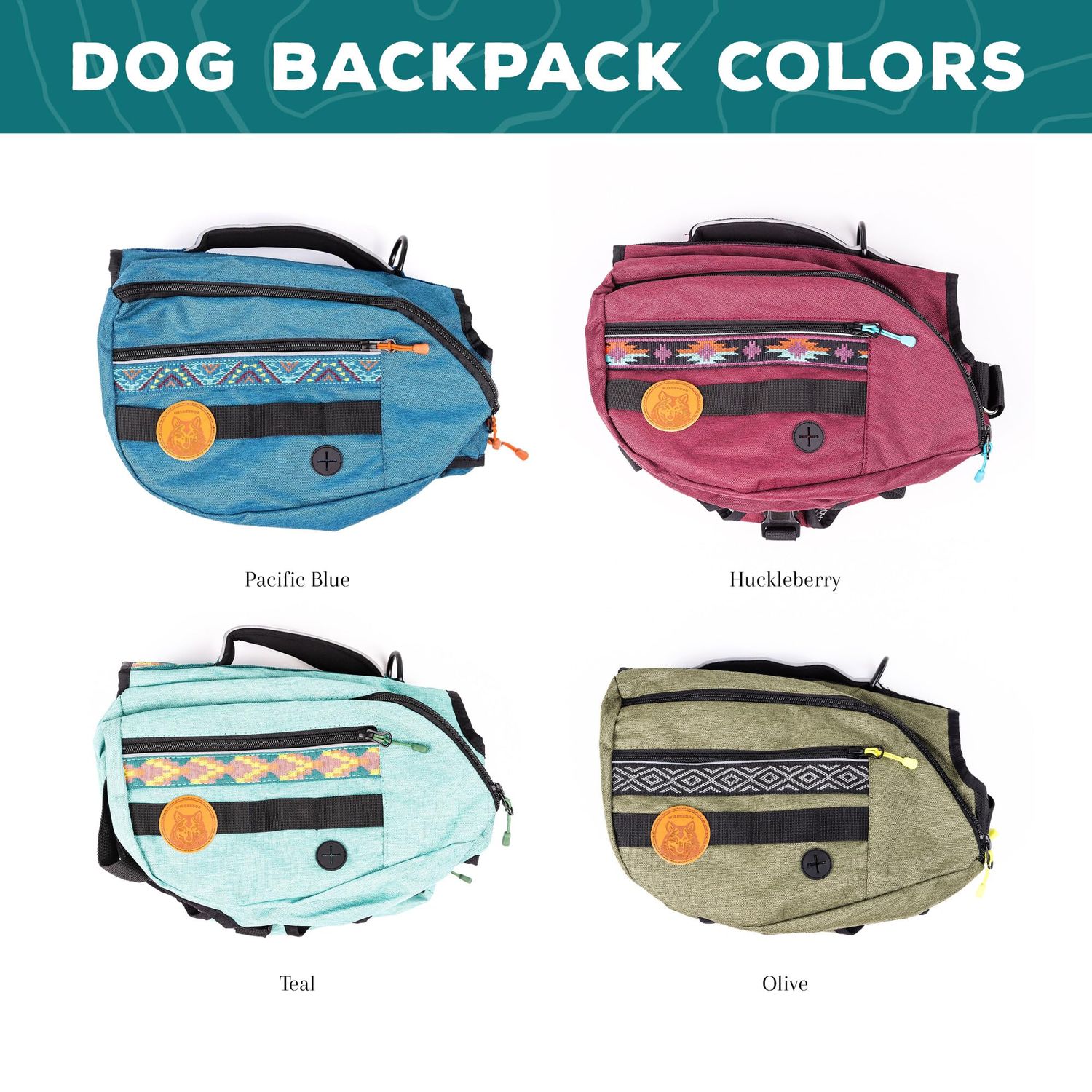 Wilderdog Dog Backpack with Built in Harness and Back-Mounted D-Ring Leash Attachment, Handle, Two Saddlebags with 4 Total Pockets, Built in Poop Bag Dispenser (Pacific Blue, Small)