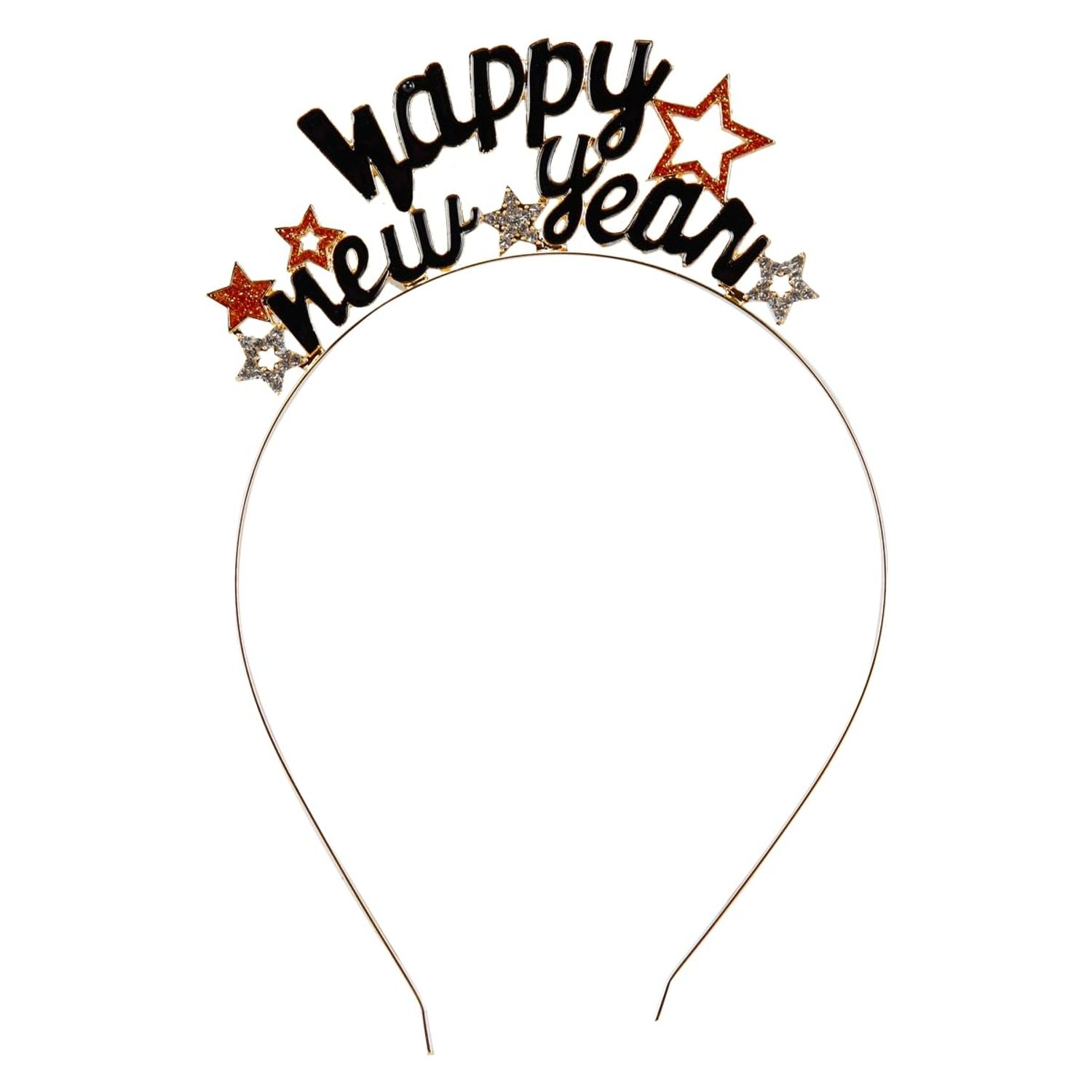 BinaryABC Happy New Year Headband Tiara Glitter Gold Star Headbands,Rhinestone New Year Headband,New Years Eve Party Supplies(Gold)