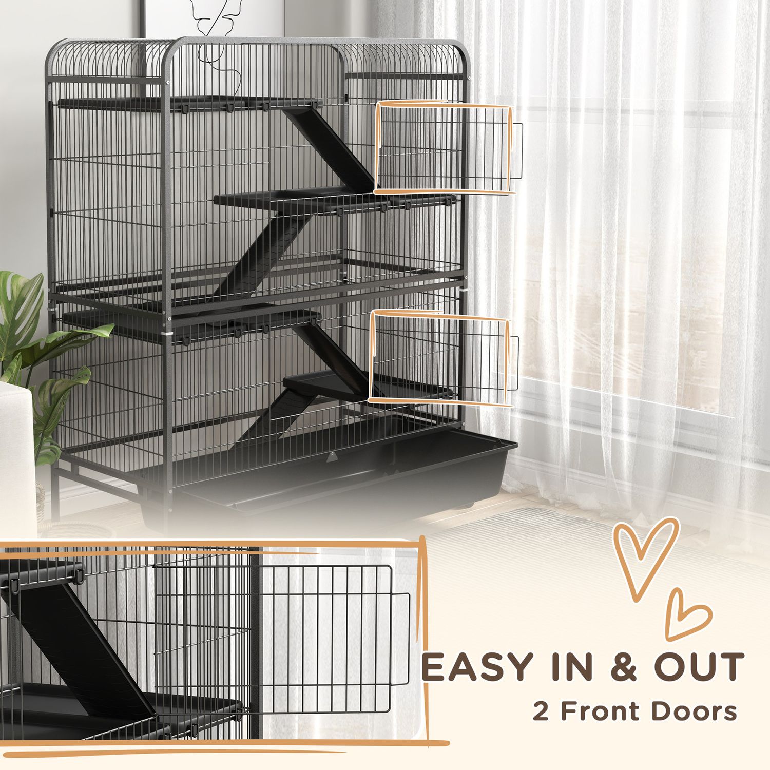 PawHut 53.5"H Small Animal Cage 5-Level Metal Ferret Cage for Bunny