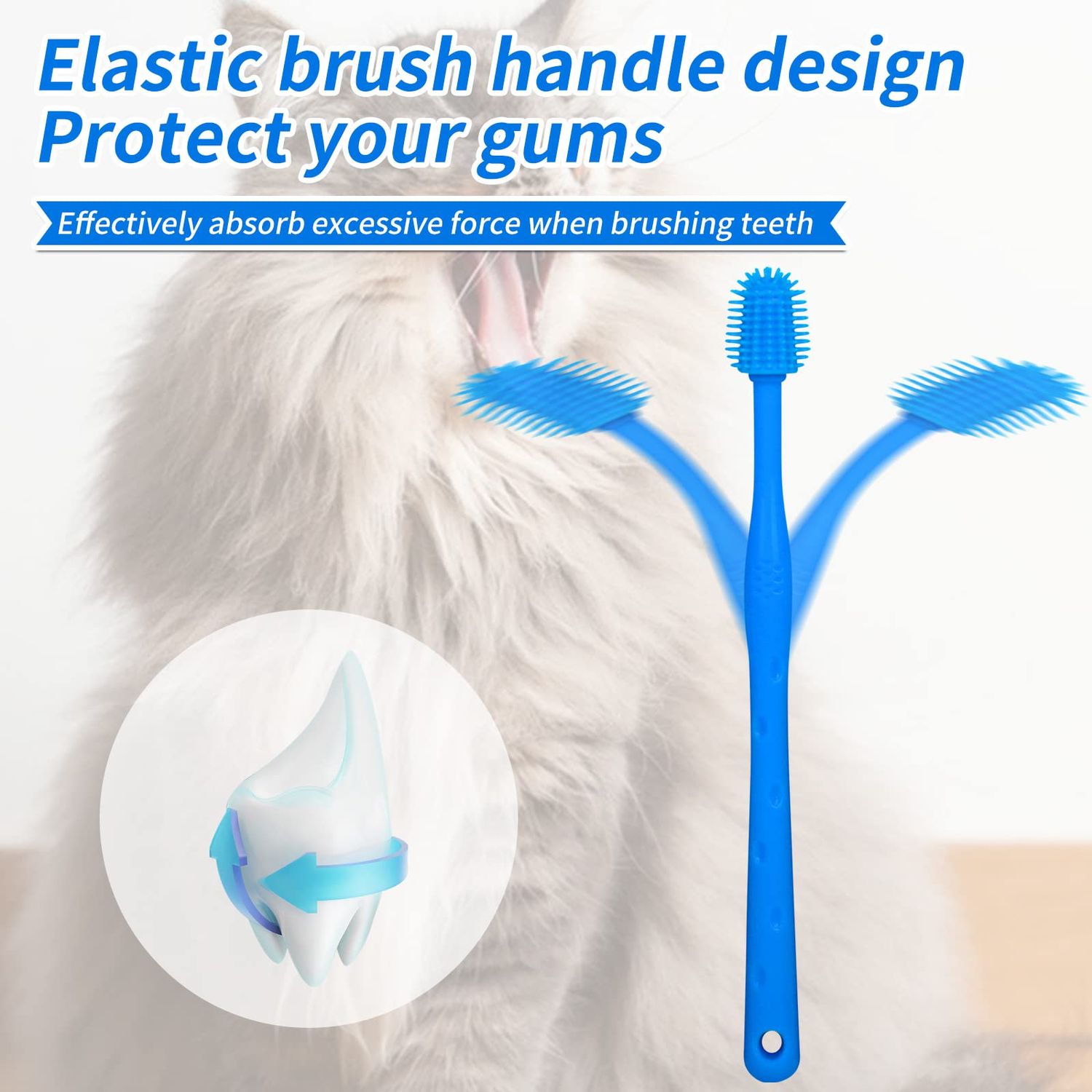 CUECOMER 3 Pack Cat Toothbrush with 360-degree Head,Full Surround Bristles Silicone Safe, Effective and Deep Pet Teeth Cleaning,Brush Away Bad Breath Toothbrush cat Teeth Cleaning Health Care