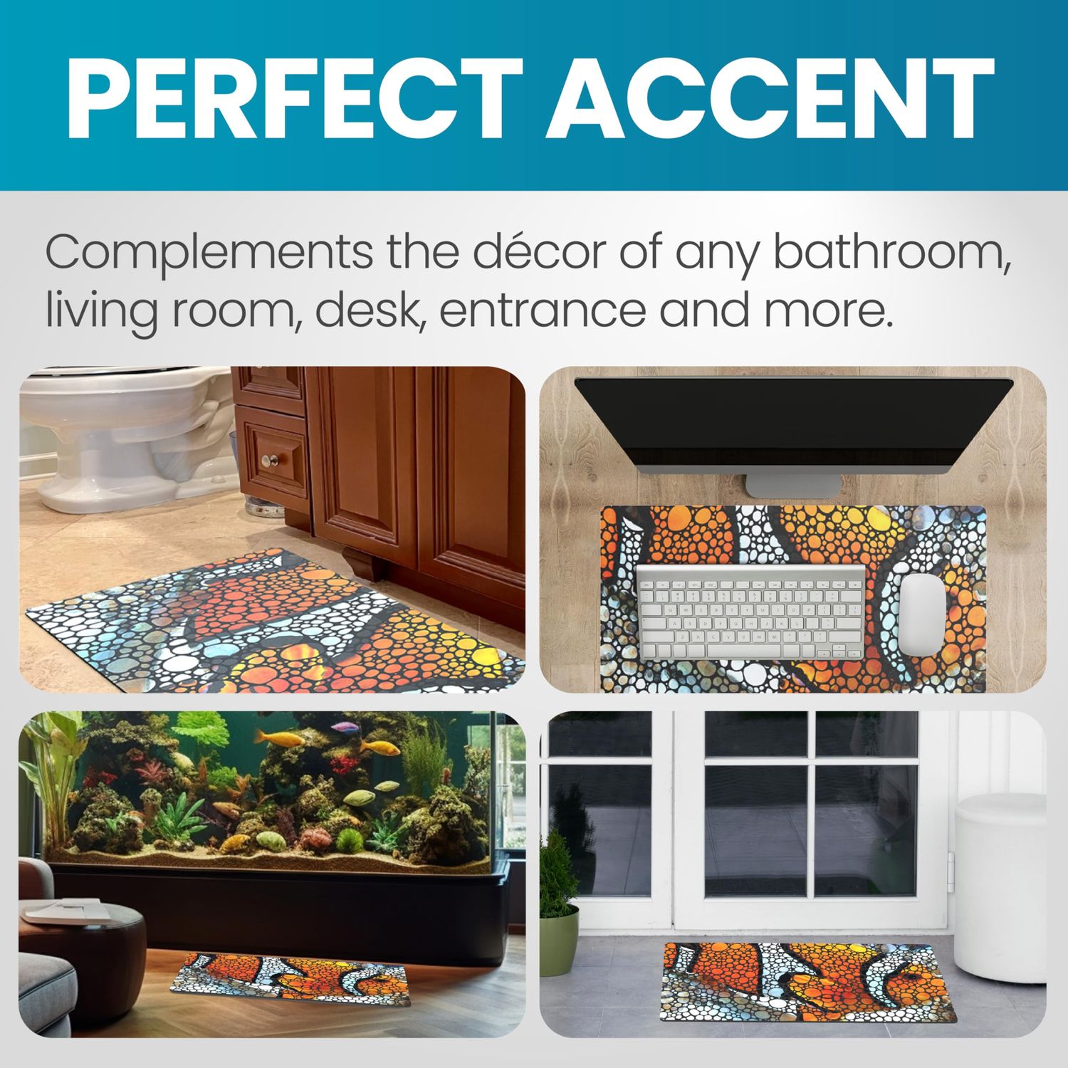 FL!PPER Flipper Luxurious Waterproof Aquarium Mat, Ideal for Fish Tank Cleaning, Anti-Slip Door Mat with Custom Art, Computer Mat, and Desktop Mat - Long Lasting and Durable
